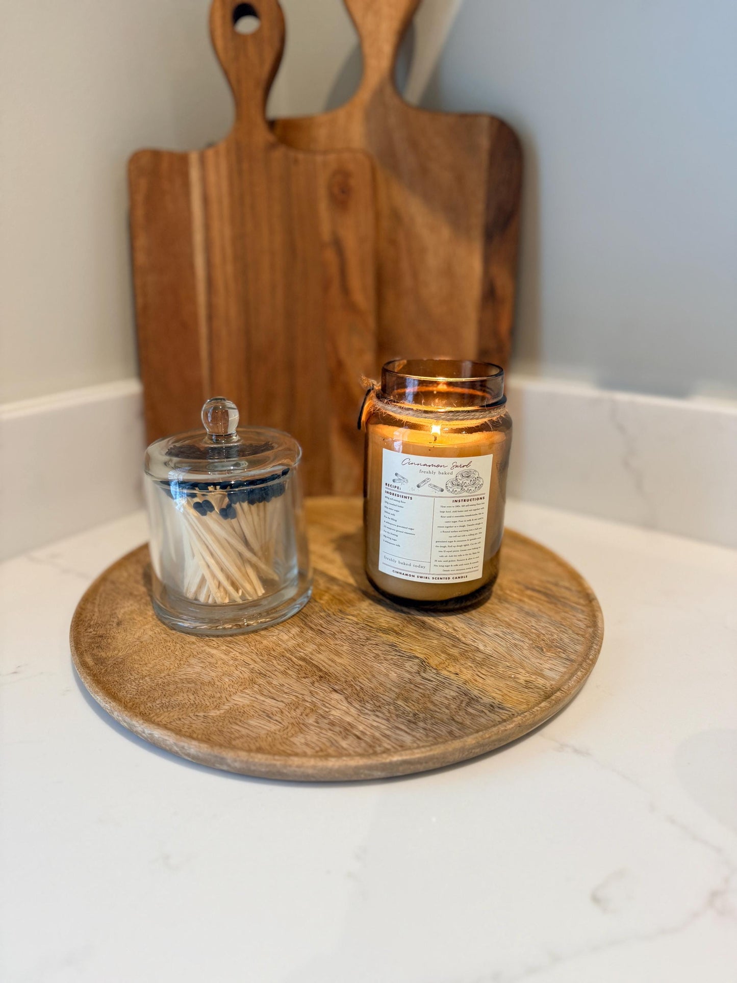 Round Mango Wood Decorative Tray | Natural Wooden Centrepiece