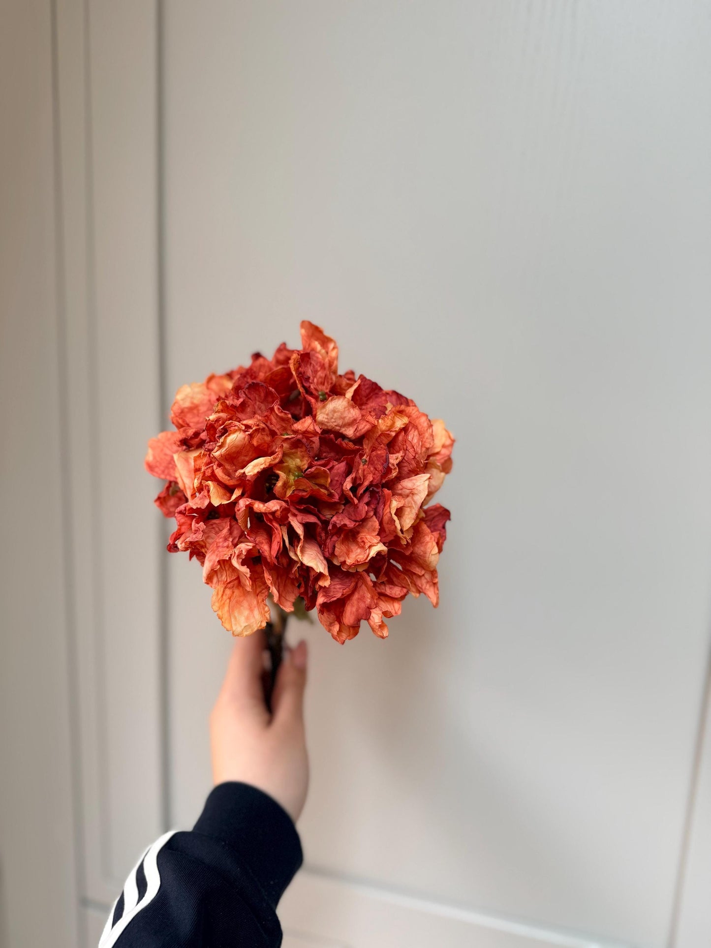 Dried Orange Artificial Hydrangea Stems | Silk Faux Flowers