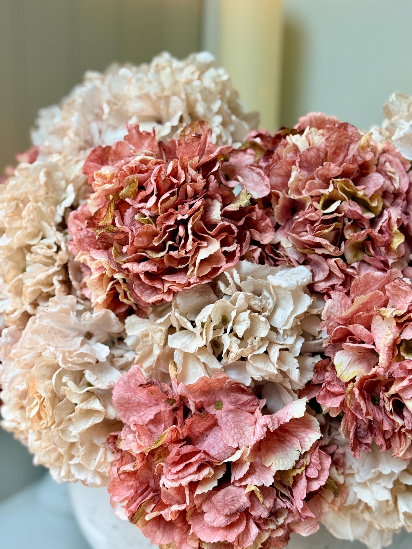 Dried Dusky Pink Artificial Hydrangea Stems