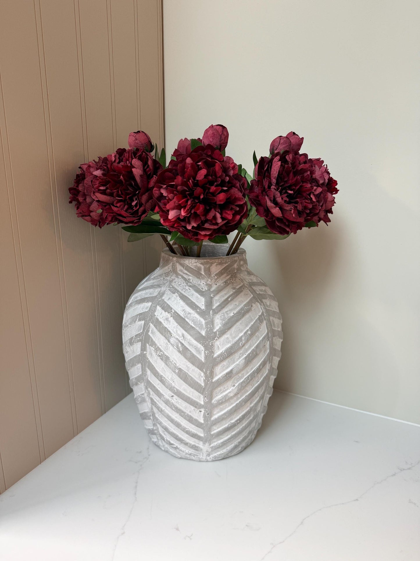 Burgundy Peony Realistic Artificial Faux Flower Stem