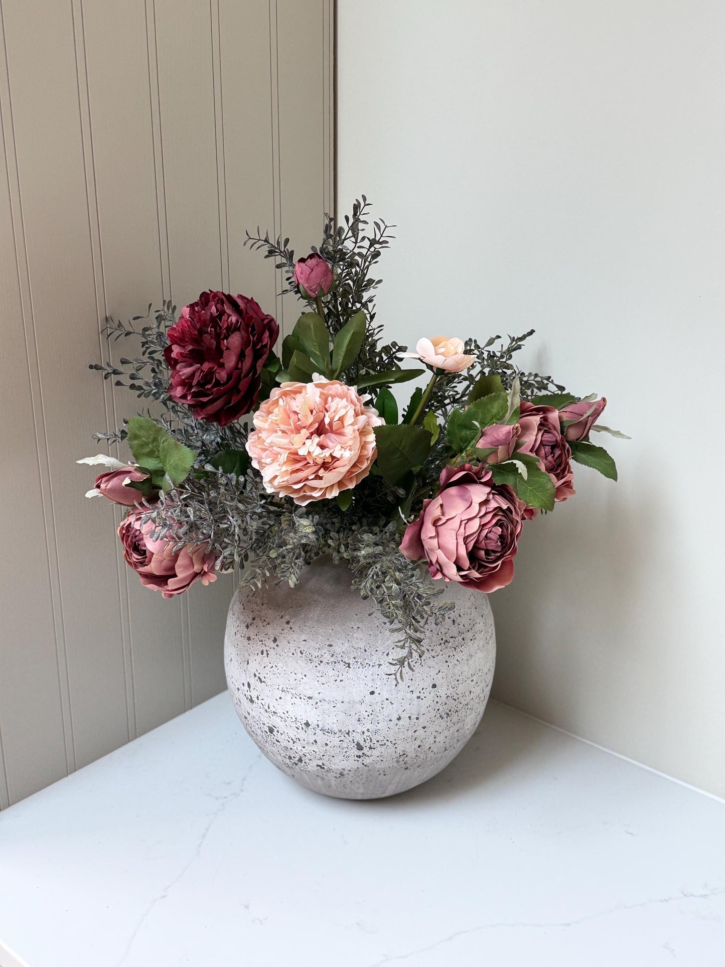 Isabella – Luxury Silk Autumn Floral Arrangement | Blush & Burgundy Peonies