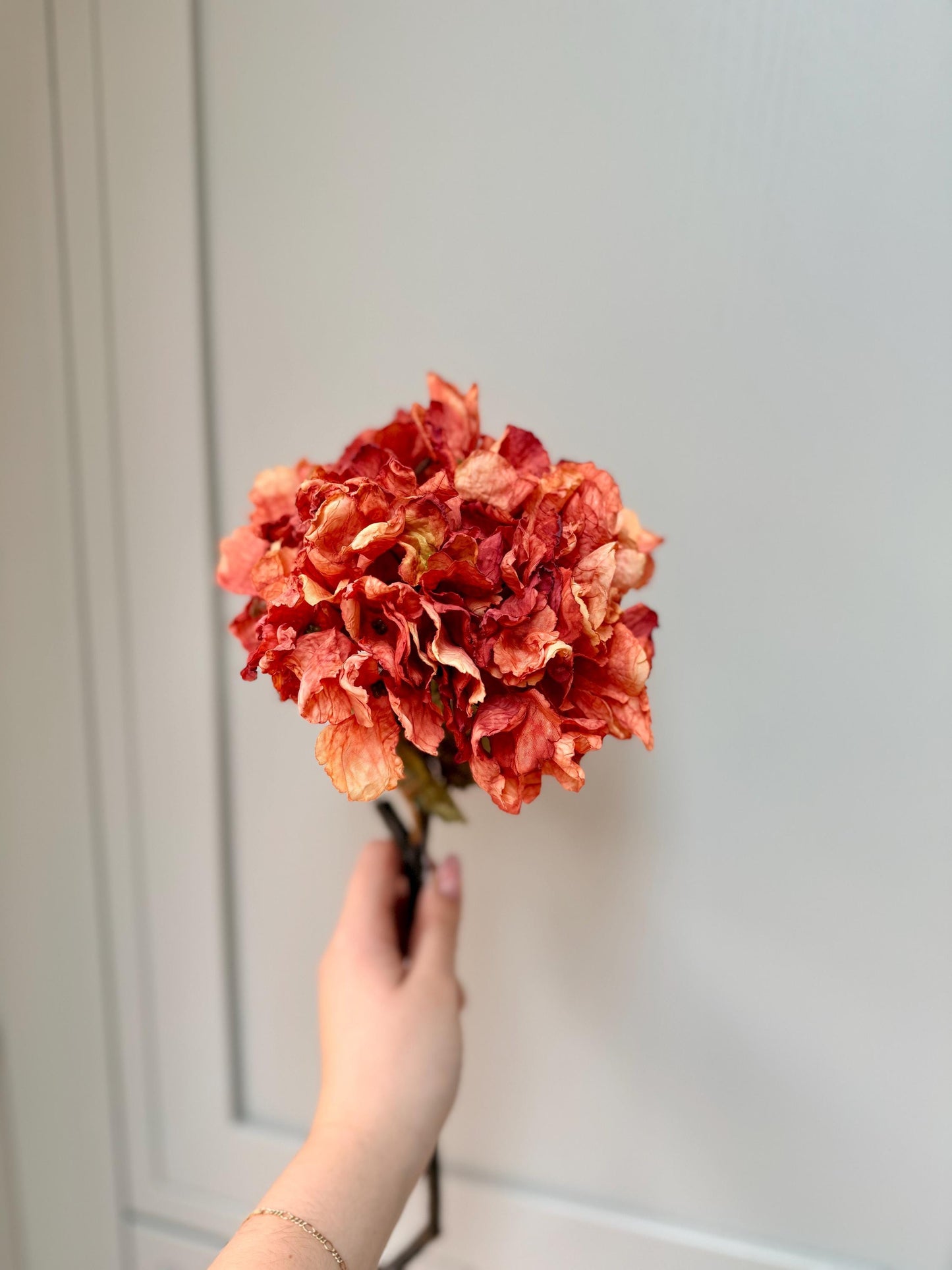 Dried Orange Artificial Hydrangea Stems | Silk Faux Flowers