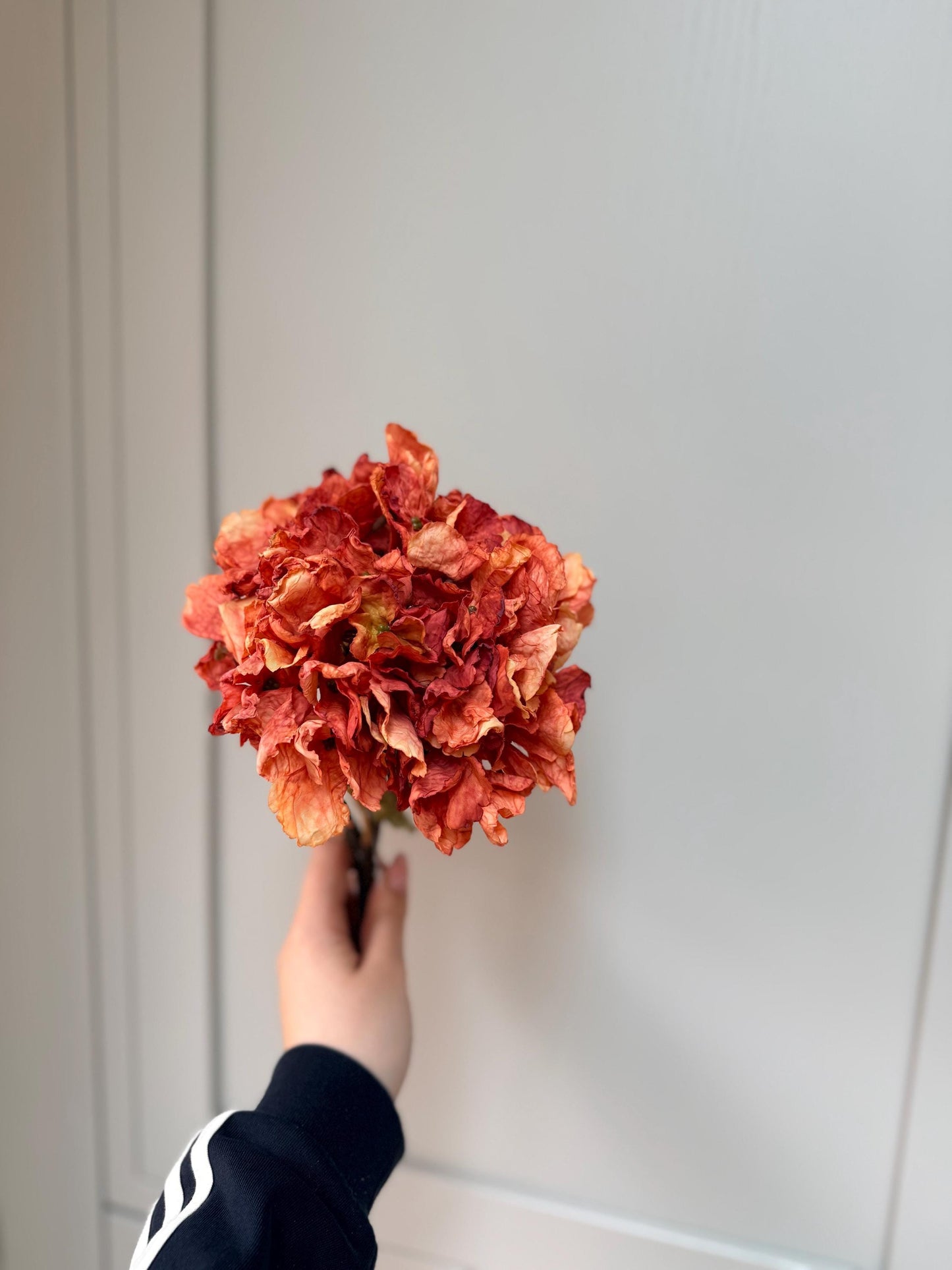 Dried Orange Artificial Hydrangea Stems | Silk Faux Flowers