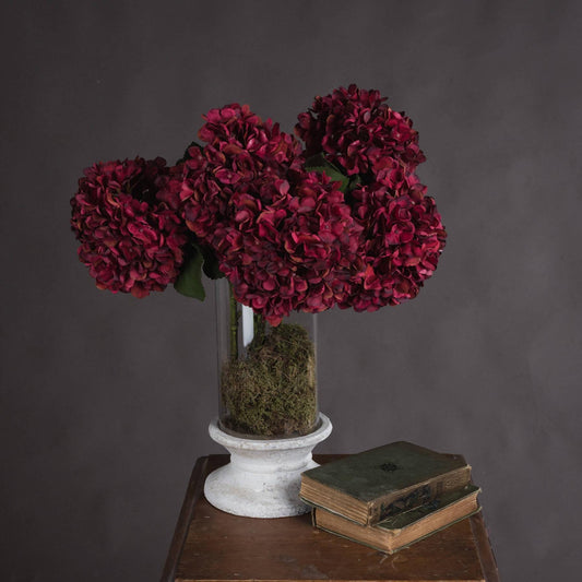 Autumn Ruby Red Burgundy Artificial Hydrangea Stems | 42cm Silk Faux Flowers