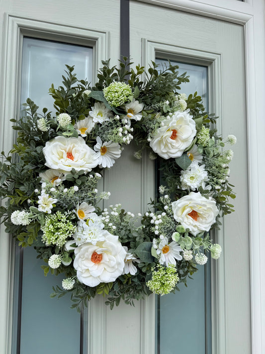 Extra Large 60cm Handmade Summer White Daisy Wreath