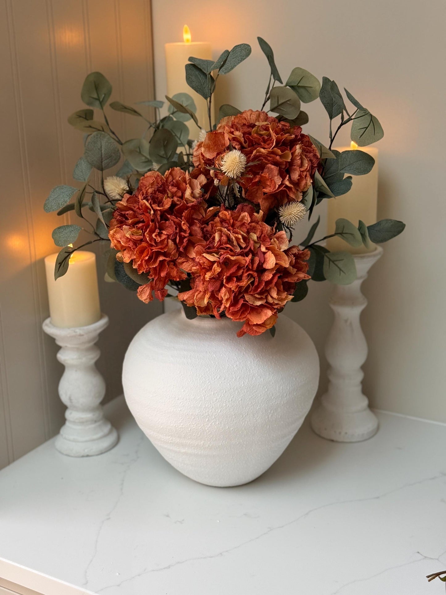 Handmade Luxury Silk Autumn Floral Arrangement | Orange Dried Hydrangea Artificial Flower Bouquet