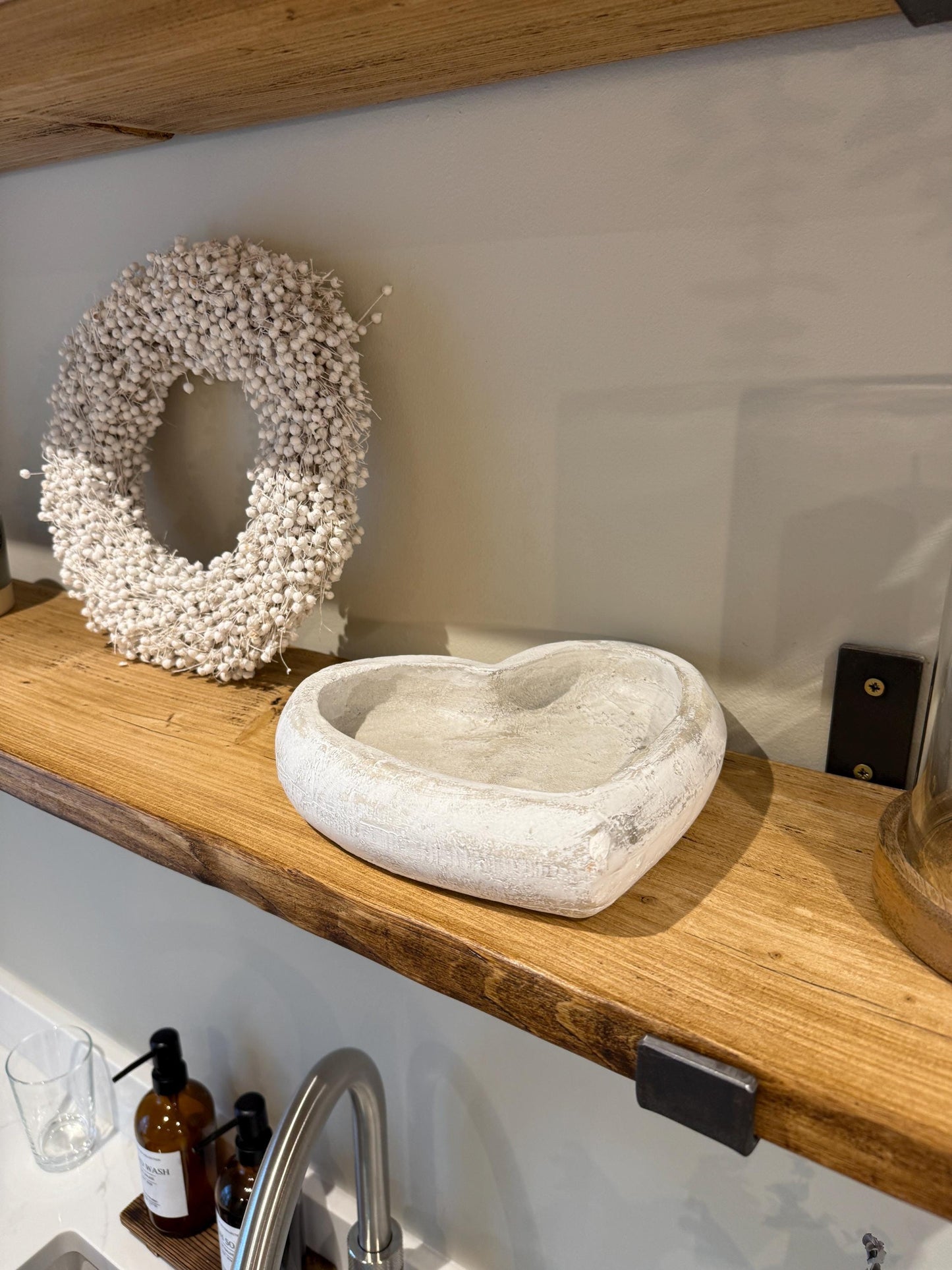Rustic White Washed Grey Heart-Shaped Stone Trinket Dish