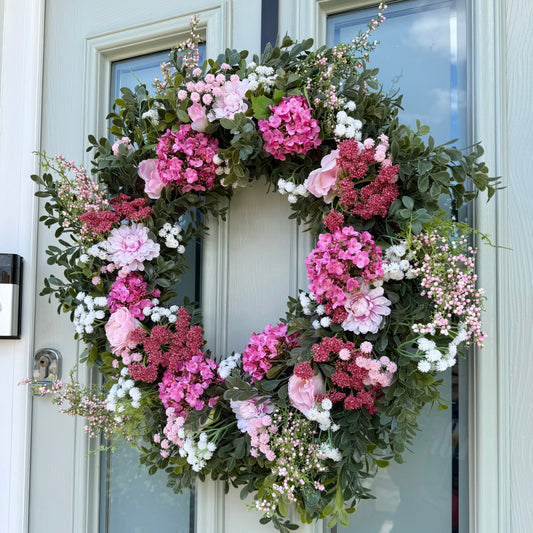 Extra Large 60cm Handmade Summer Garden Pink Wreath