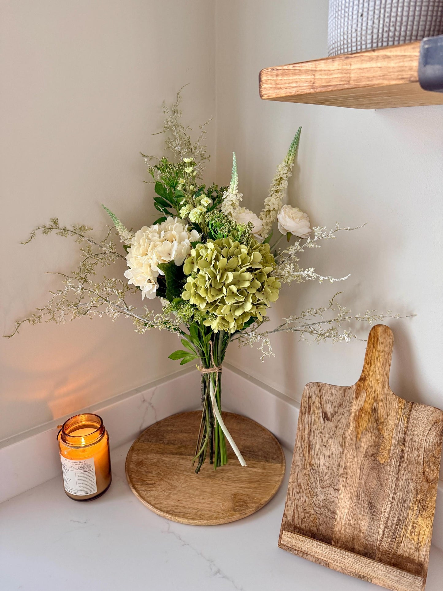 Daphne Handmade Faux Flower Arrangement | Luxury White & Green Hydrangea Bouquet