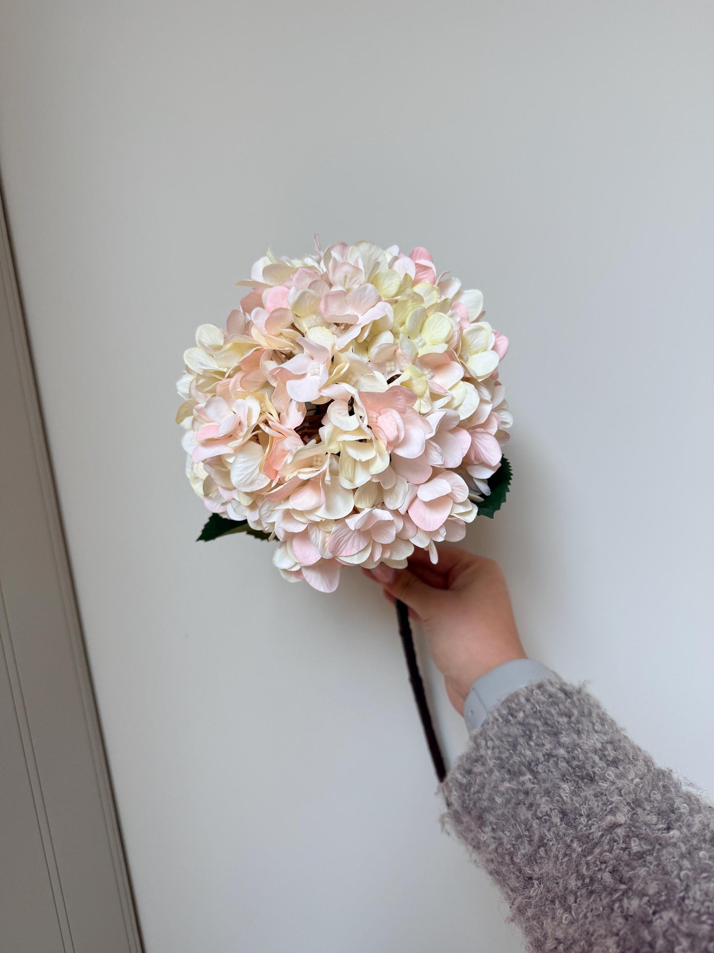 Autumn White with Pink Tone Artificial Hydrangea Stems