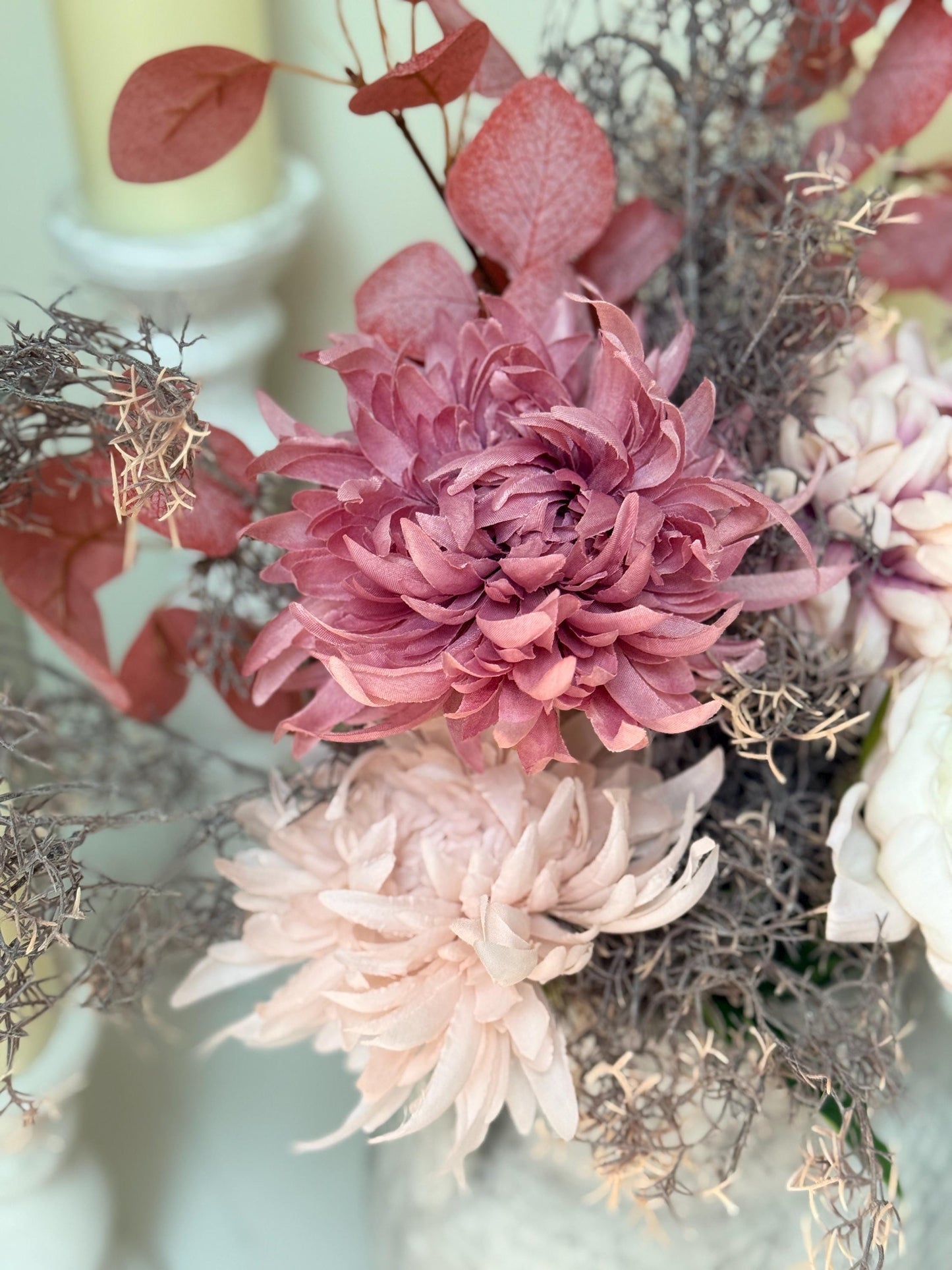 Emilia – Luxury Autumn Faux Burgundy and Dusky Pink Silk Peony Chrysanthemum Arrangement