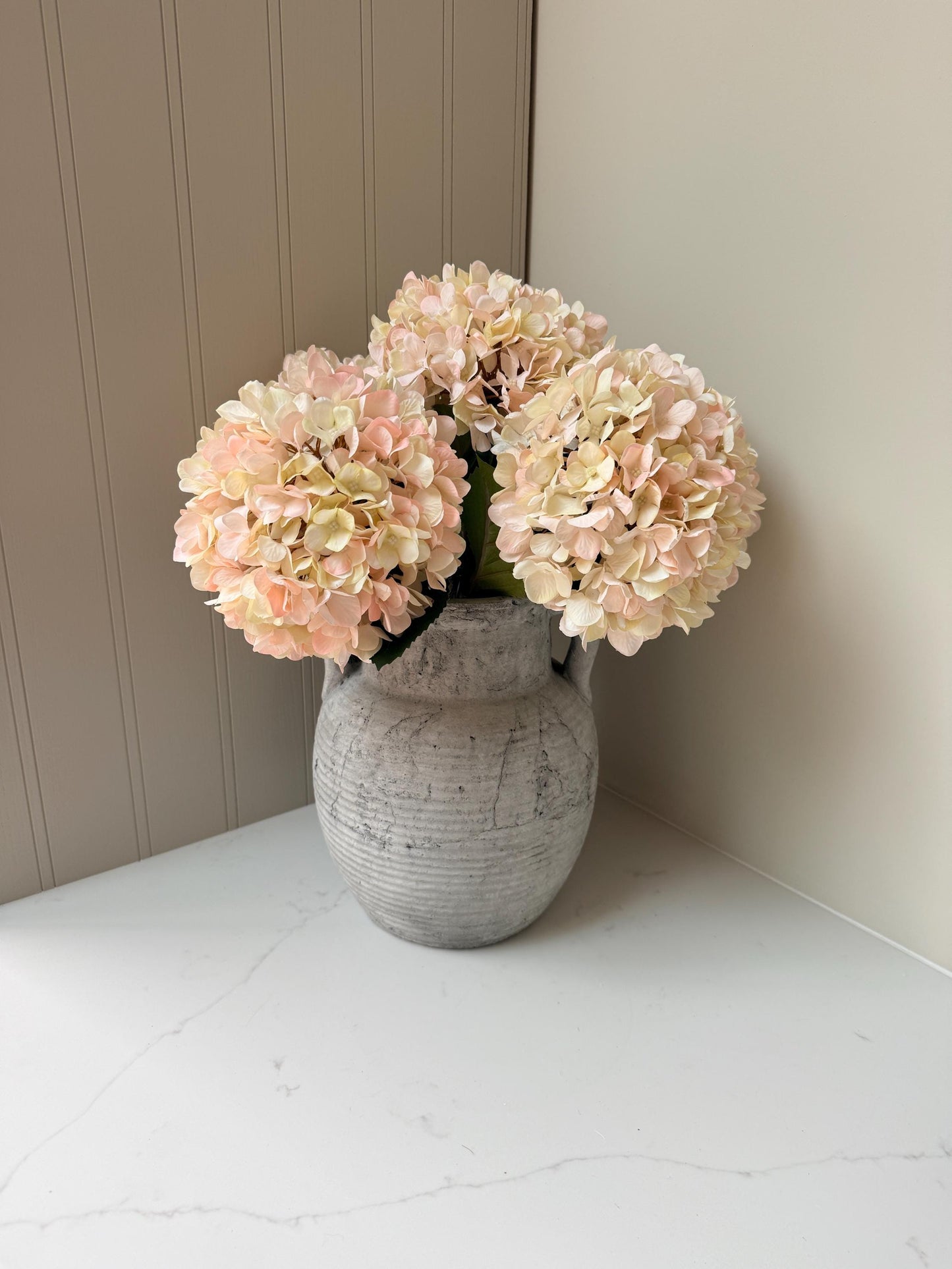 Autumn White with Pink Tone Artificial Hydrangea Stems