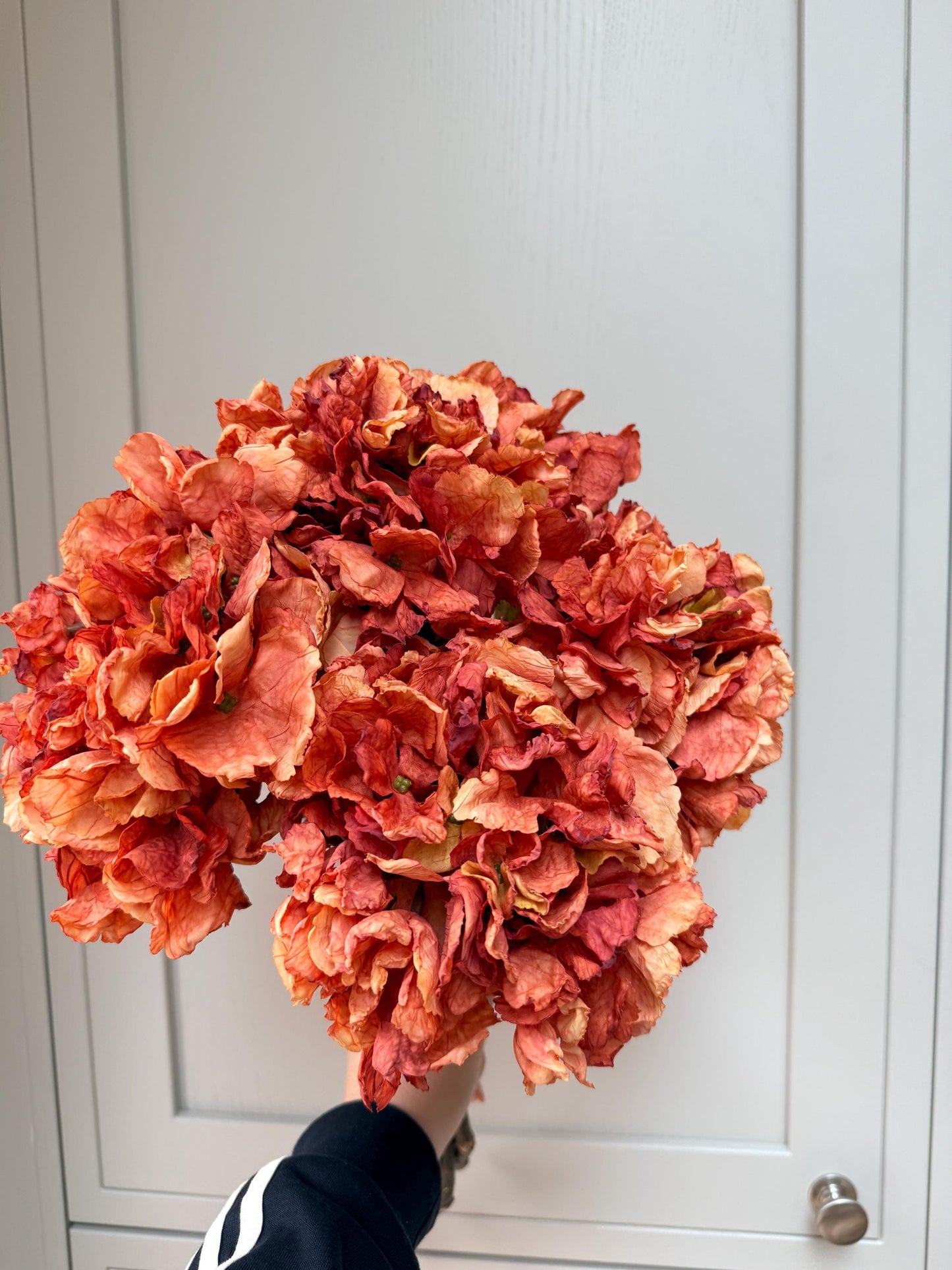 Dried Orange Artificial Hydrangea Stems | Silk Faux Flowers