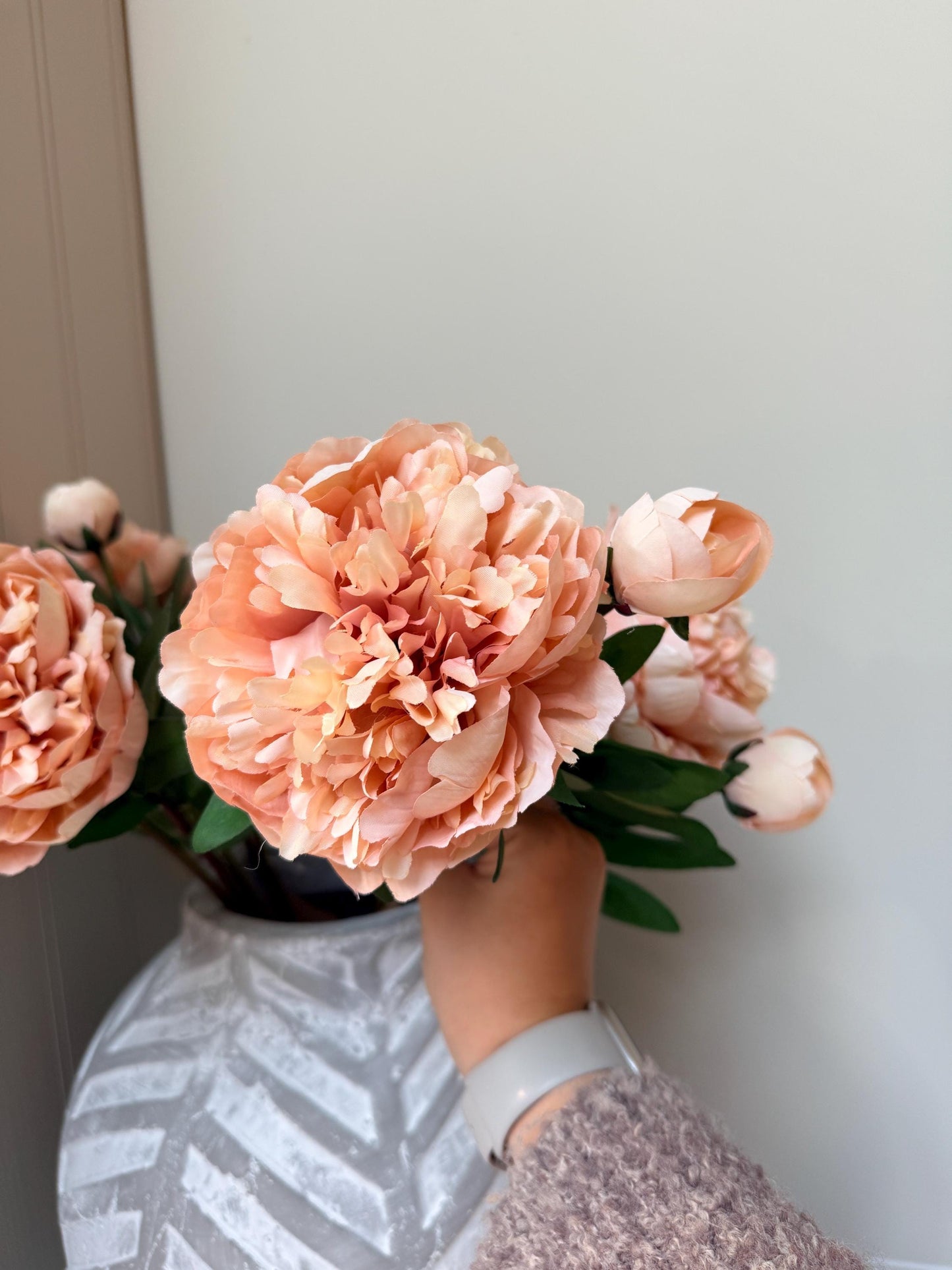 Peach Pink Peony Rose Luxury Faux Flower Stem