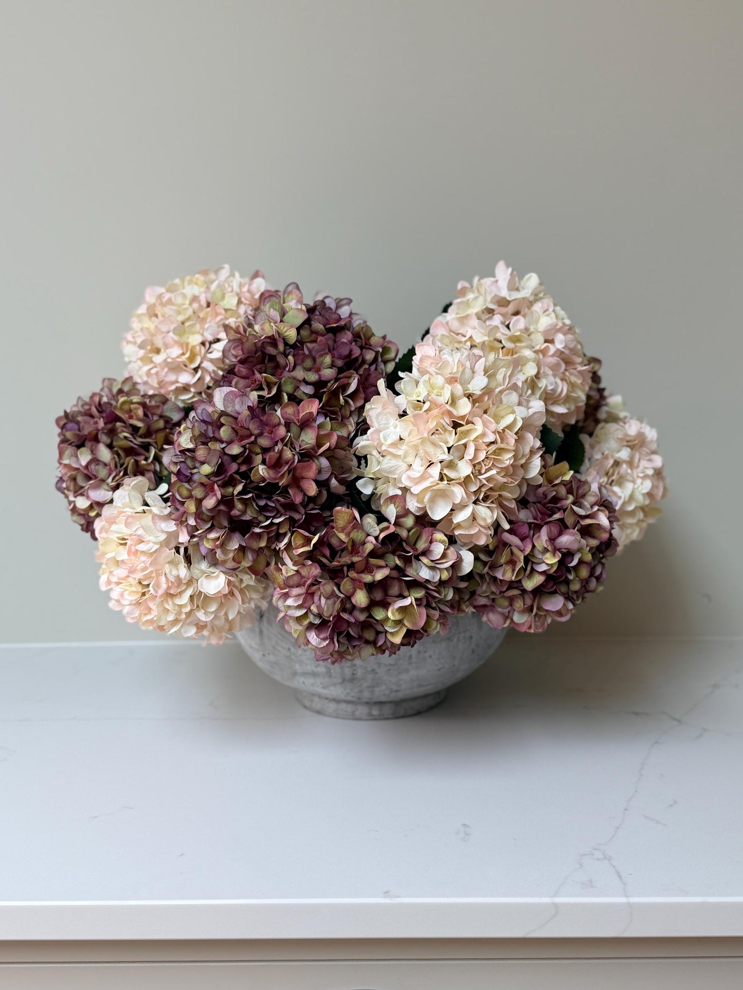 Autumn White, Pink and Burgundy Artificial Hydrangea Stems