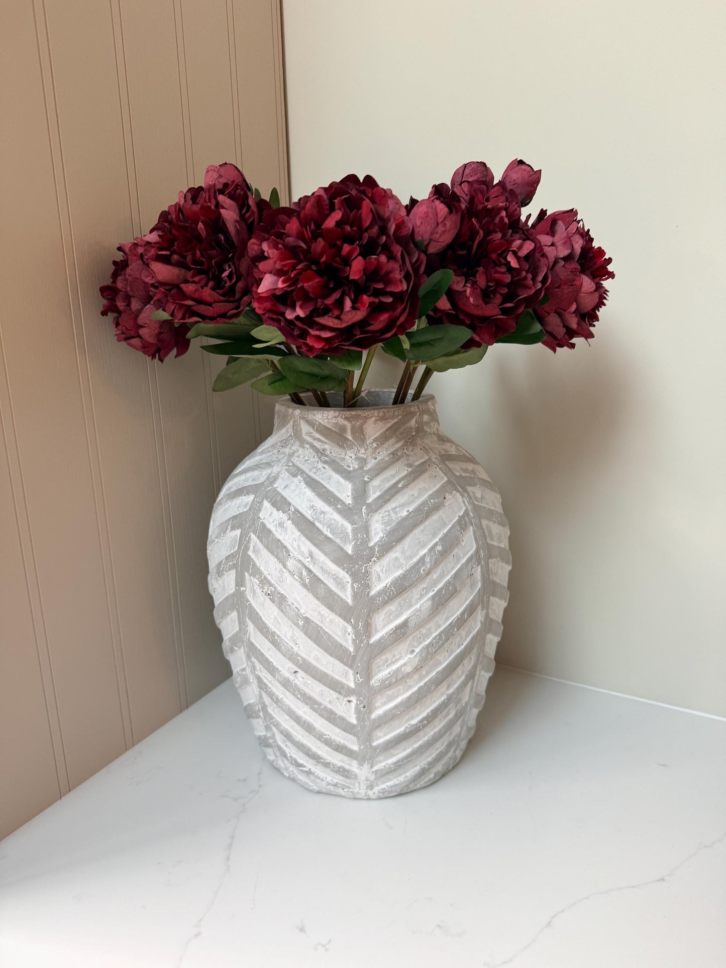 Burgundy Peony Realistic Artificial Faux Flower Stem