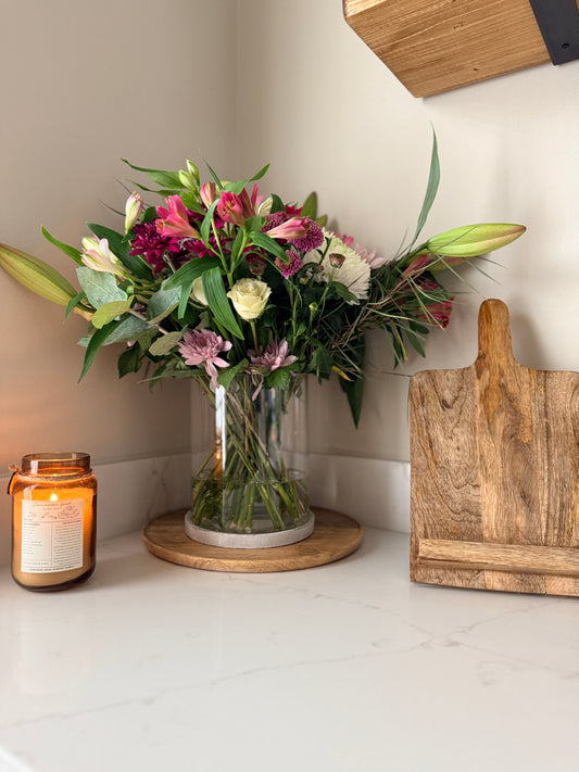 Stone Base Glass Vase & Candle Lantern – Dual Use Glass Vase