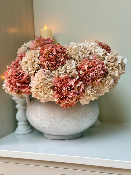 Dried Look Blush and Dusky Pink Artificial Hydrangea Stems