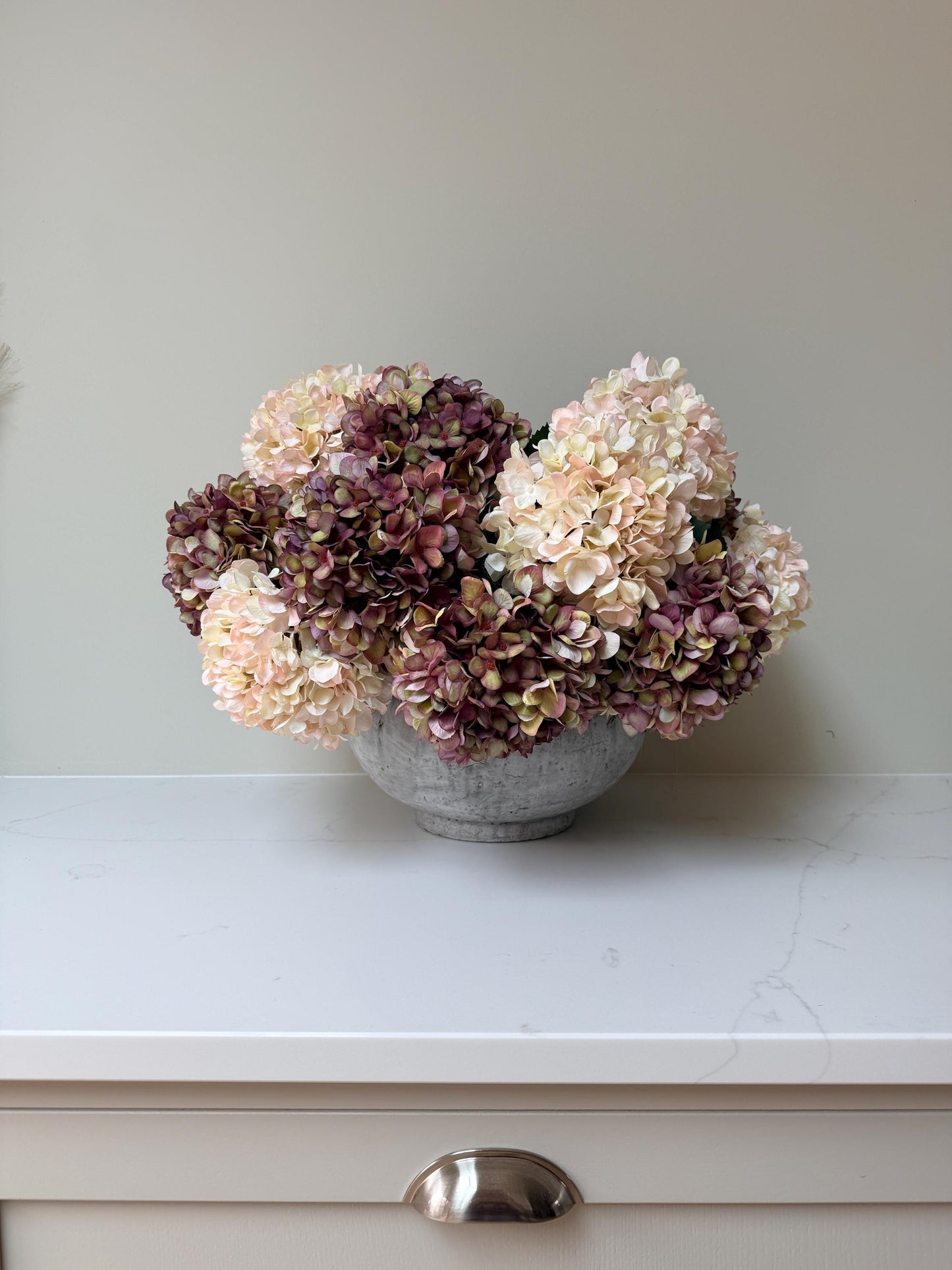 Autumn White, Pink and Burgundy Artificial Hydrangea Stems