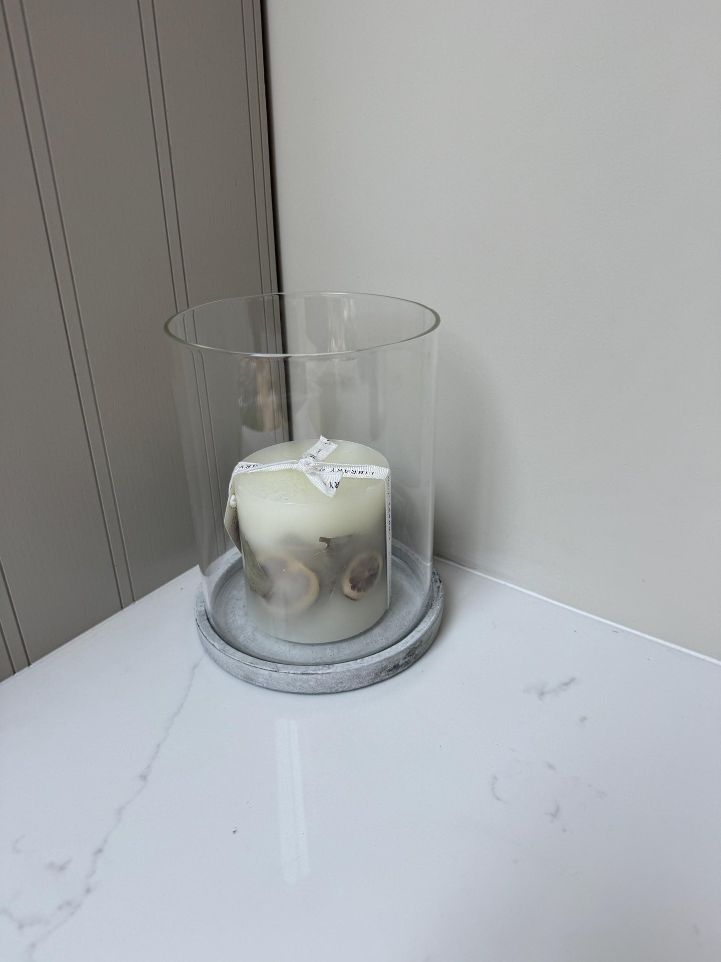Stone Effect Glass Hurricane Candle Holder Lantern