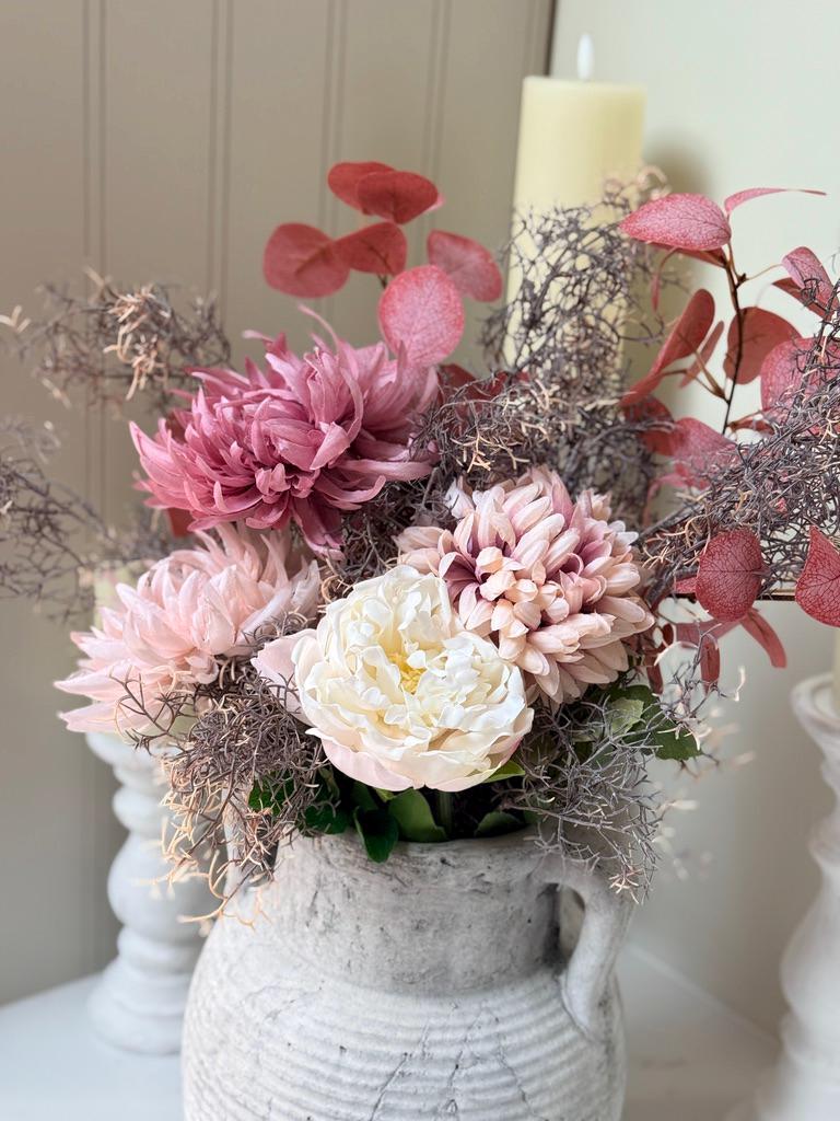 Emilia – Luxury Autumn Faux Burgundy and Dusky Pink Silk Peony Chrysanthemum Arrangement