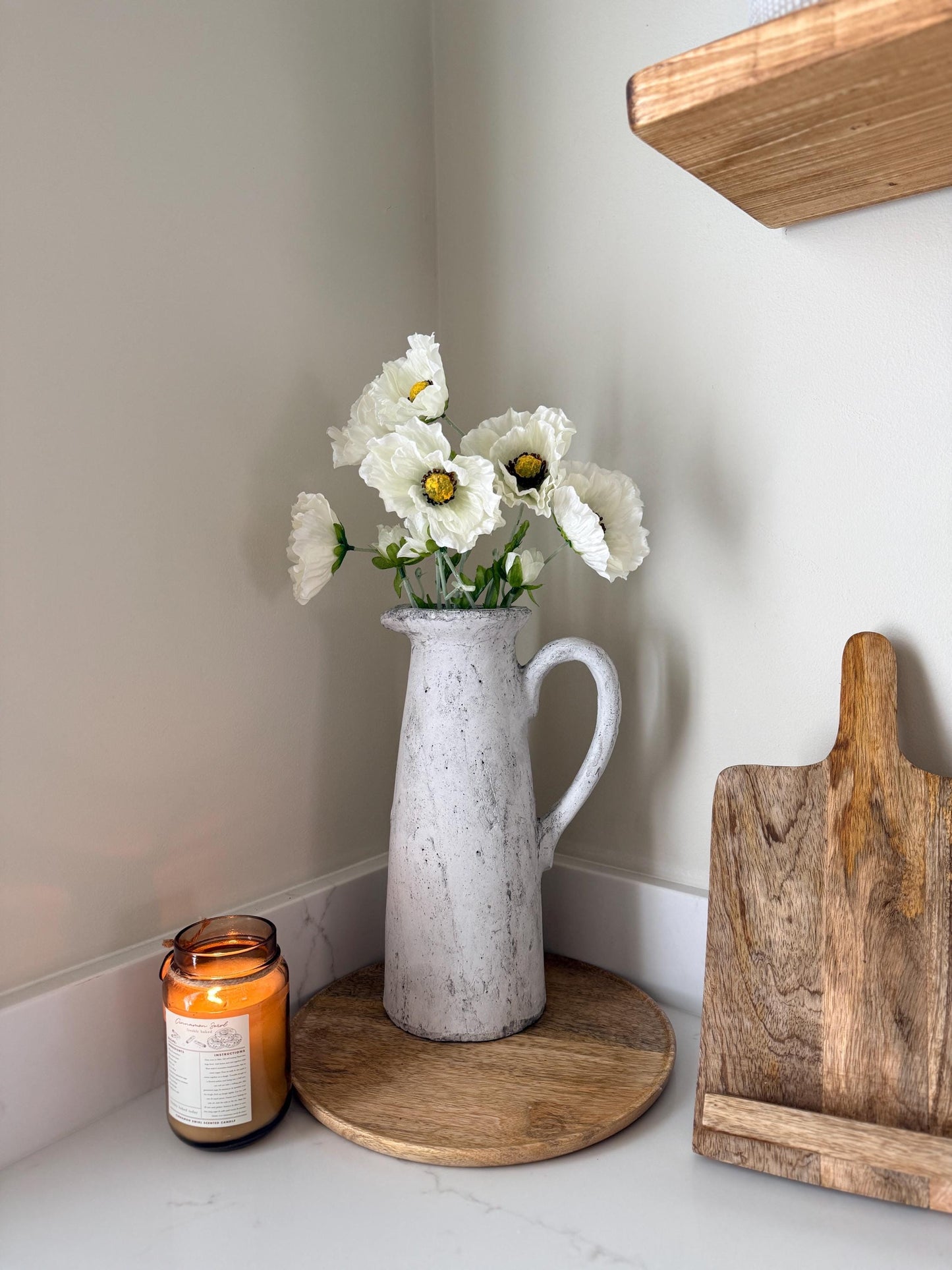 Tall Poppy Stems in Pink & White – Artificial Flowers | Realistic Poppies for Vases, Rustic Farmhouse Modern Home Decor