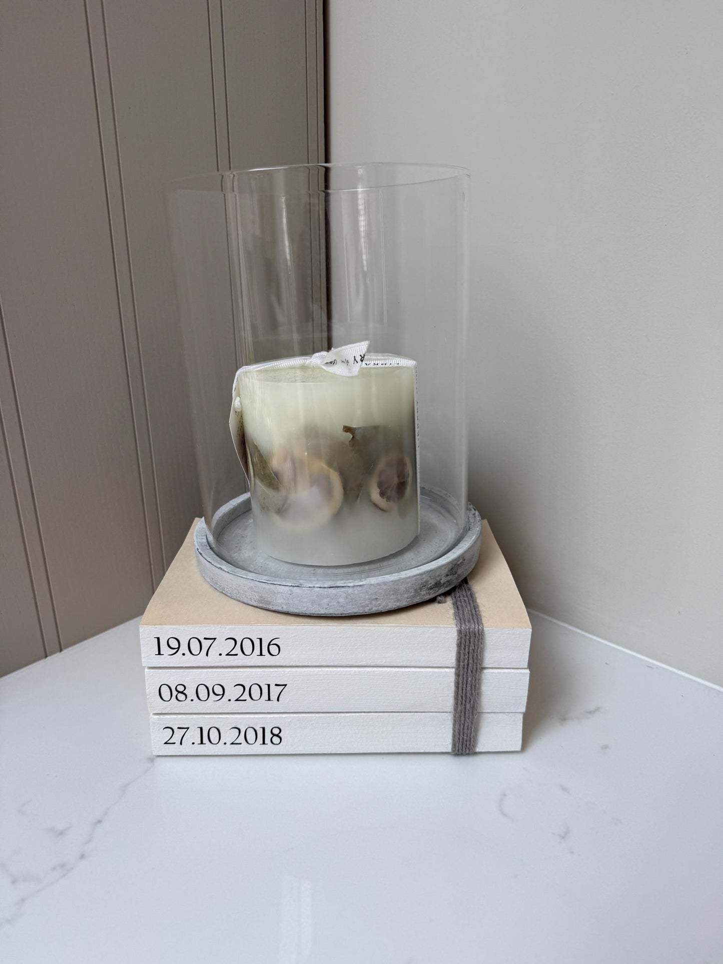 Stone Effect Glass Hurricane Candle Holder Lantern