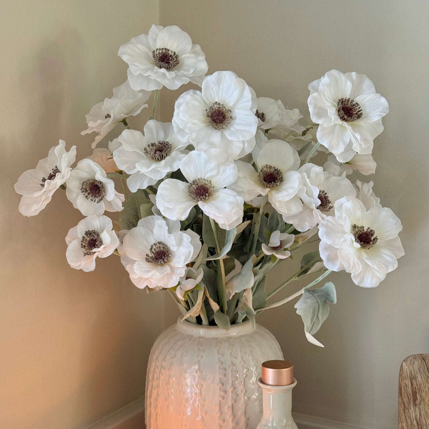 Medium Cream Floral Detail Vase with Poppy Stems