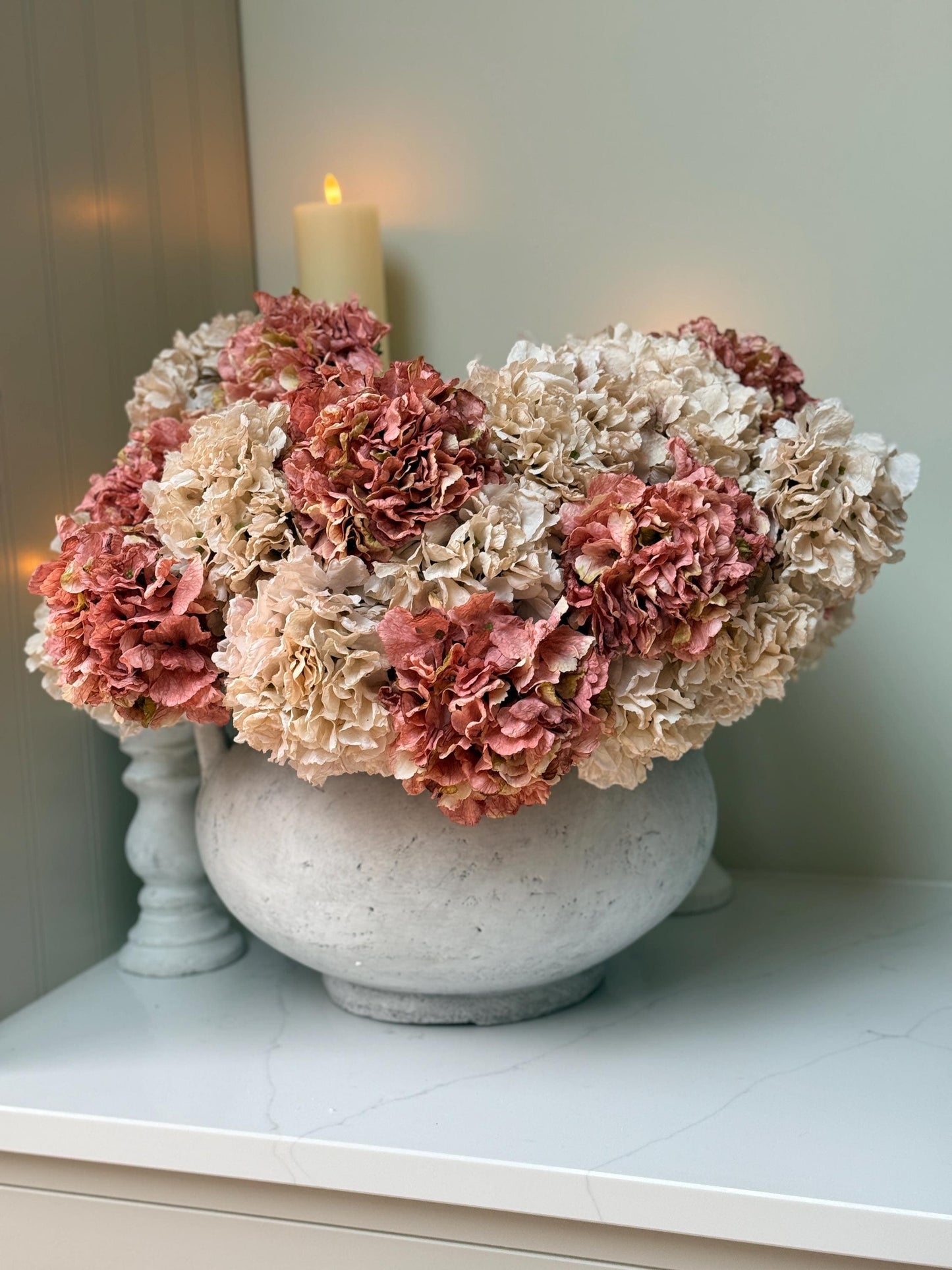 Dried Look Blush and Dusky Pink Artificial Hydrangea Stems