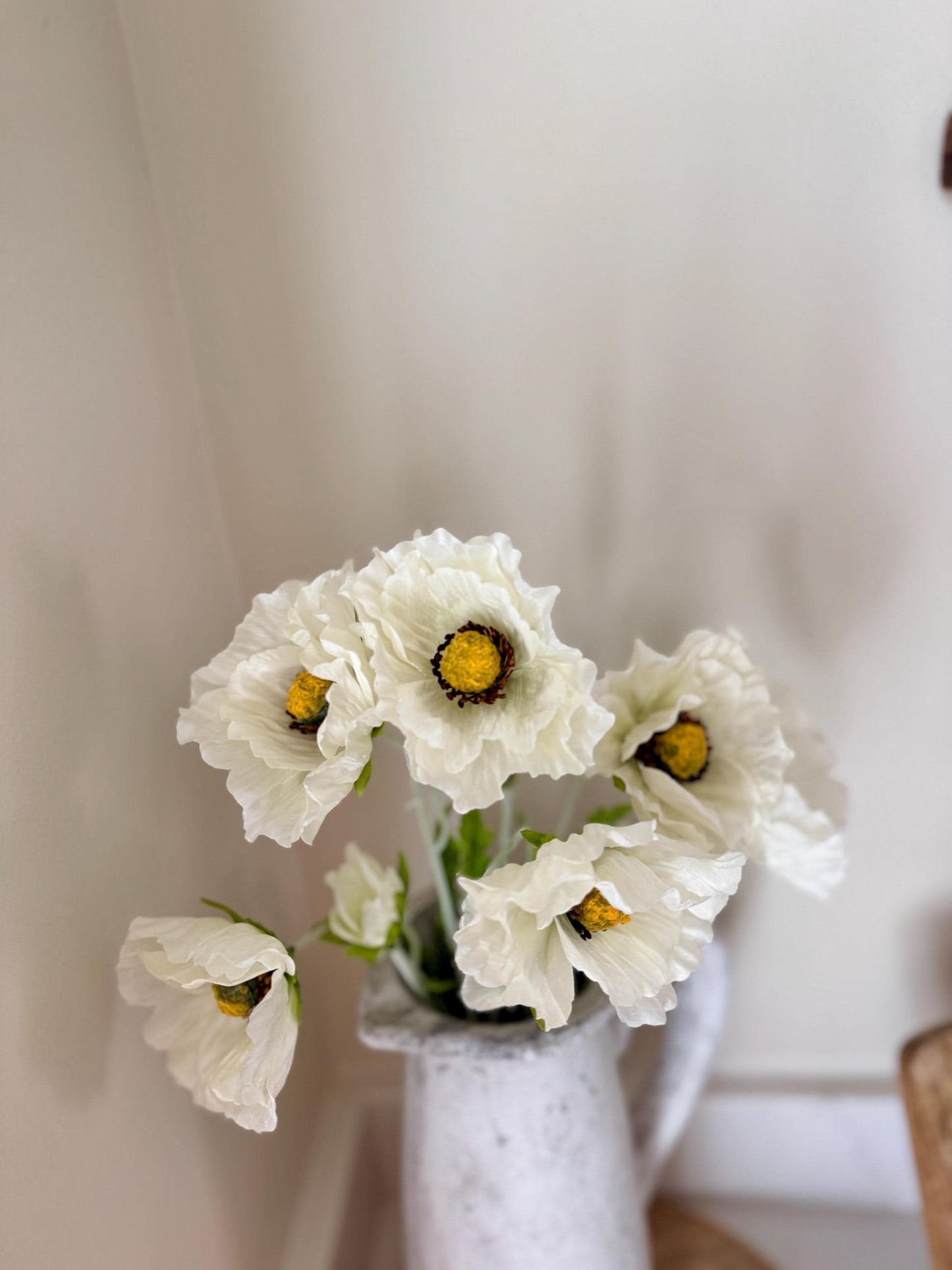 Tall Poppy Stems in Pink & White – Artificial Flowers | Realistic Poppies for Vases, Rustic Farmhouse Modern Home Decor