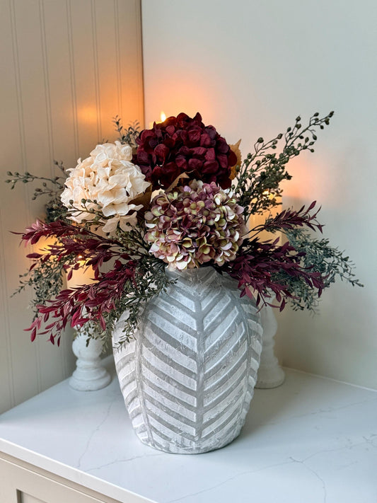 Luxury Silk Autumn Floral Arrangement | Blush & Burgundy Hydrangeas