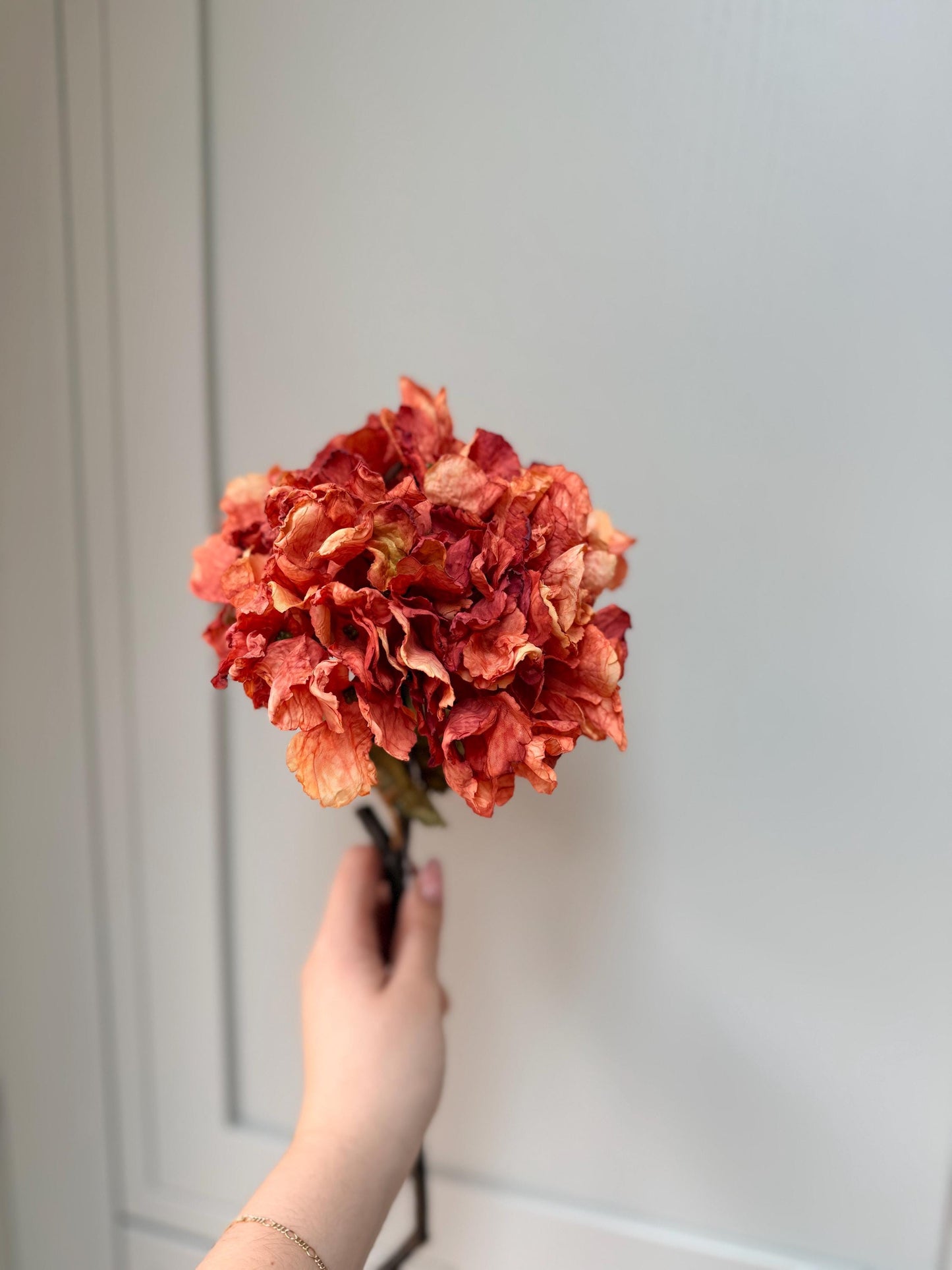 Dried Orange Artificial Hydrangea Stems | Silk Faux Flowers