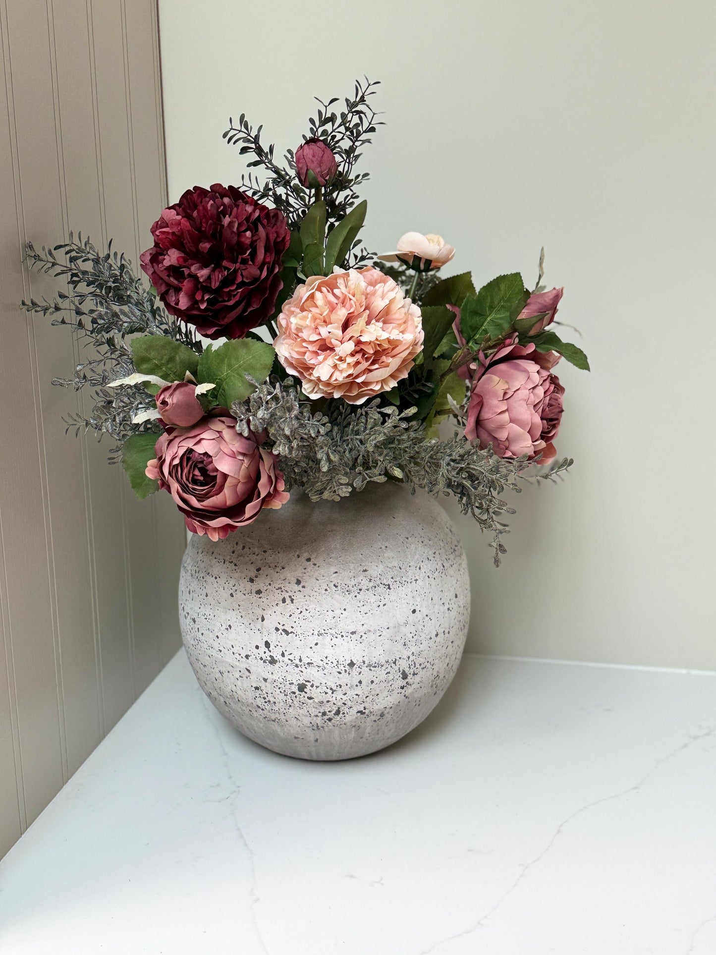 Isabella – Luxury Silk Autumn Floral Arrangement | Blush & Burgundy Peonies