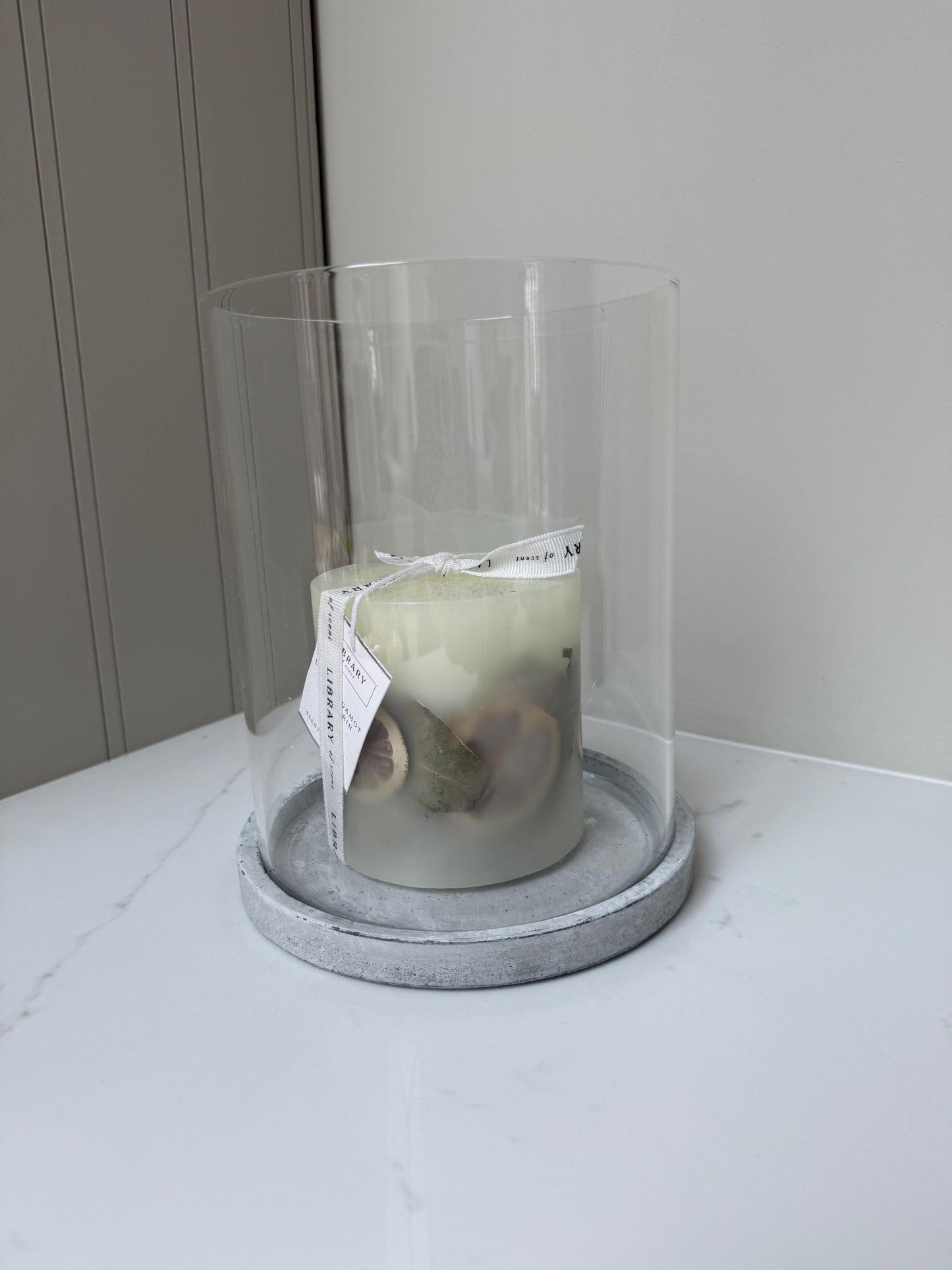 Stone Effect Glass Hurricane Candle Holder Lantern