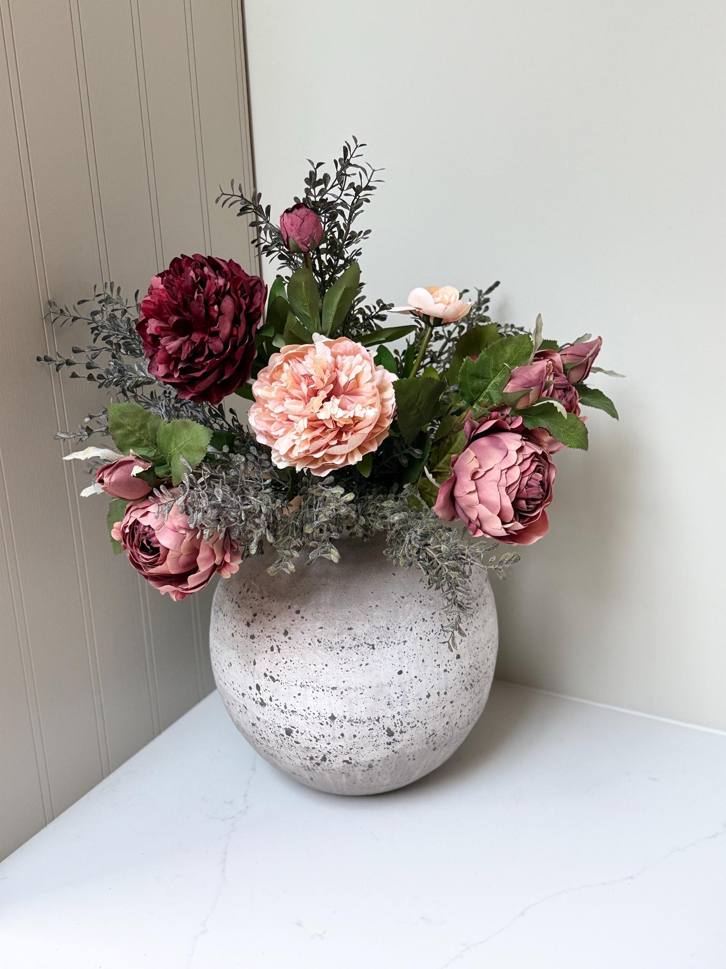 Isabella – Luxury Silk Autumn Floral Arrangement | Blush & Burgundy Peonies