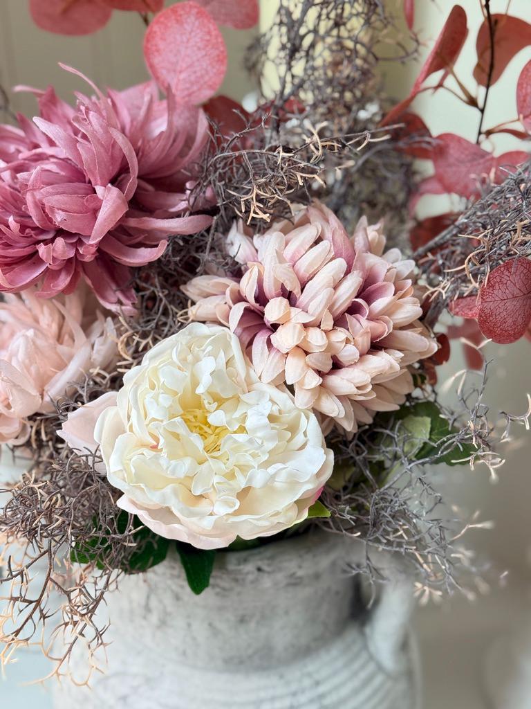 Emilia – Luxury Autumn Faux Burgundy and Dusky Pink Silk Peony Chrysanthemum Arrangement