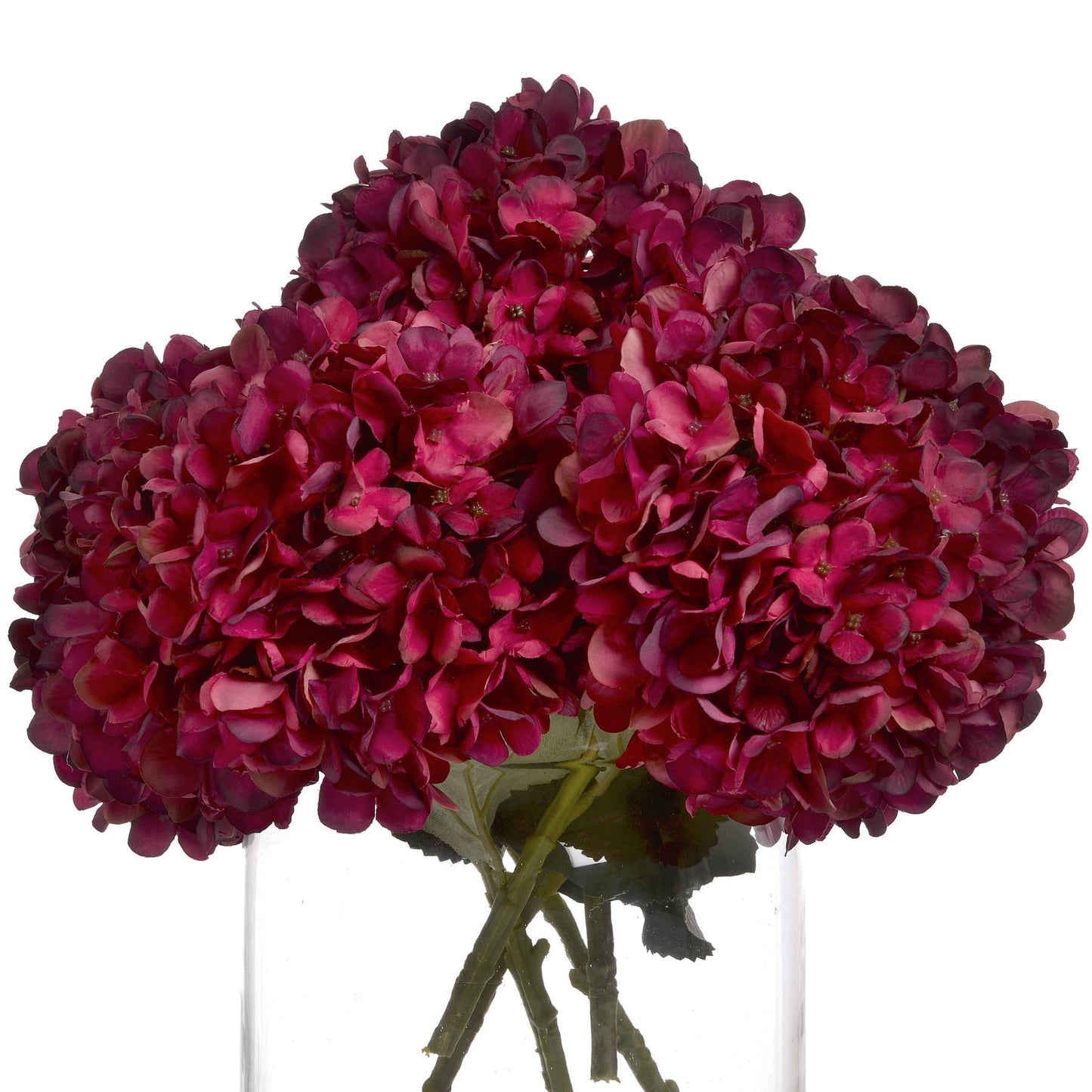 Autumn Ruby Red Burgundy Artificial Hydrangea Stems | 42cm Silk Faux Flowers