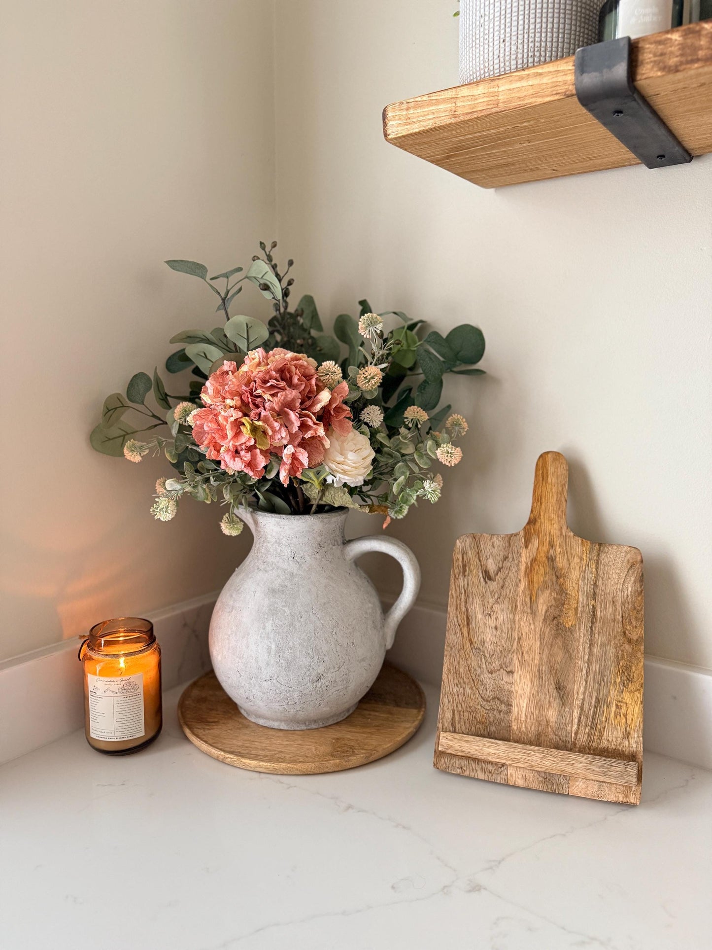 Mabel – Handmade Luxury Silk Autumn Floral Arrangement | Rustic Jug Vase | Hydrangea, Ranunculus and Eucalyptus