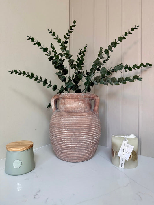 Athena Stone Amphora Terracotta Pot – Rustic Stone Effect Decorative Vase with Handles - NalaWillowCo