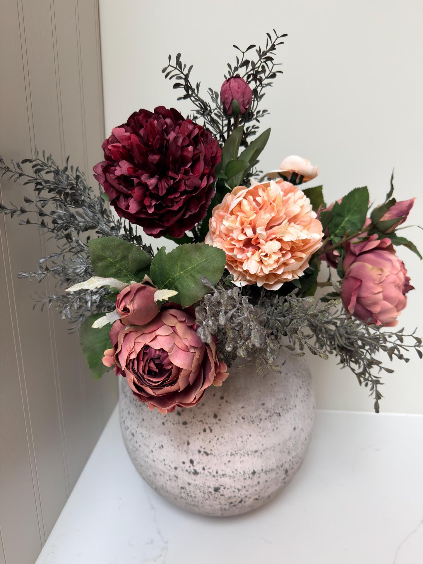 Isabella – Luxury Silk Autumn Floral Arrangement | Blush & Burgundy Peonies