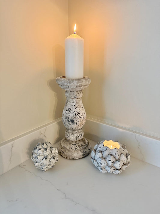 Handcrafted Neutral Ceramic Pillar Candle Stick Holder Stand