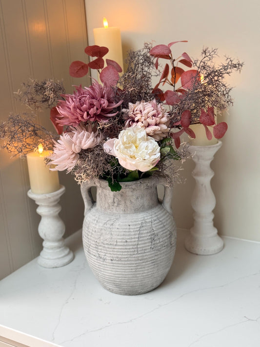 Emilia – Luxury Autumn Faux Burgundy and Dusky Pink Silk Peony Chrysanthemum Arrangement