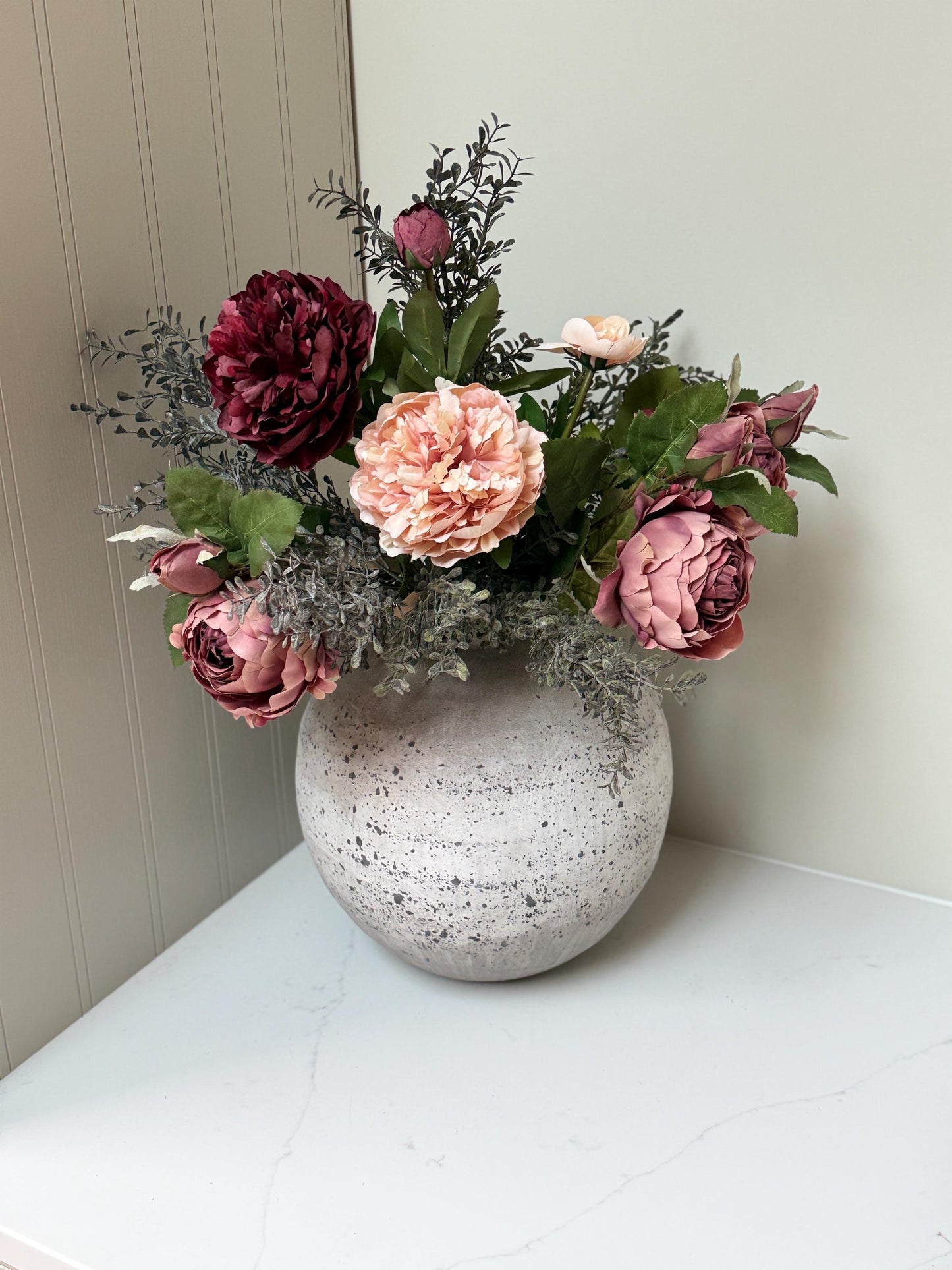 Isabella – Luxury Silk Autumn Floral Arrangement | Blush & Burgundy Peonies