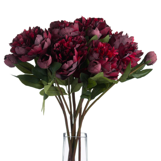 Burgundy Peony Realistic Artificial Faux Flower Stem - NalaWillowCo