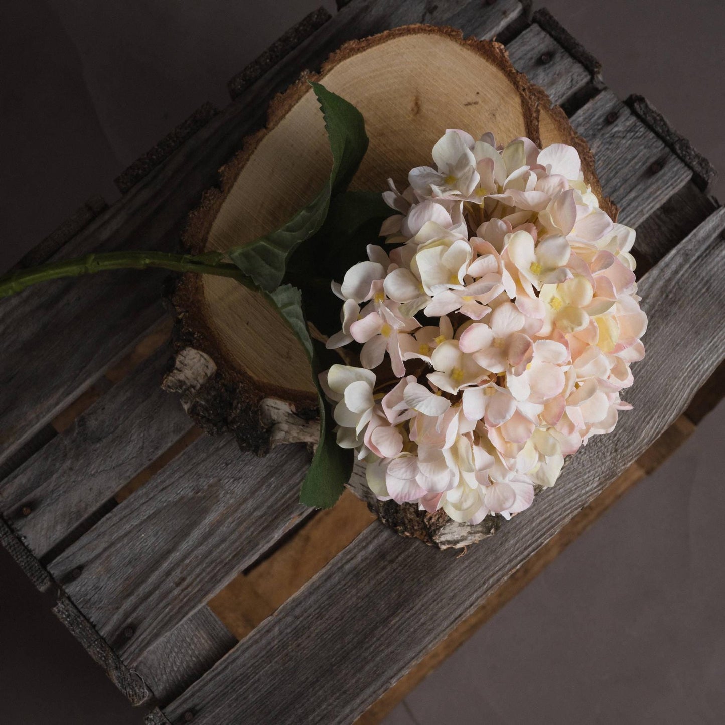 Autumn White with Pink Tone Artificial Hydrangea Stems