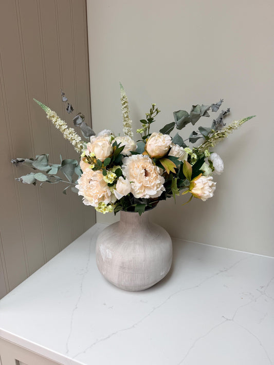 Ophelia – Luxury White Peony & Eucalyptus Arrangement | Artificial Flower Bouquet