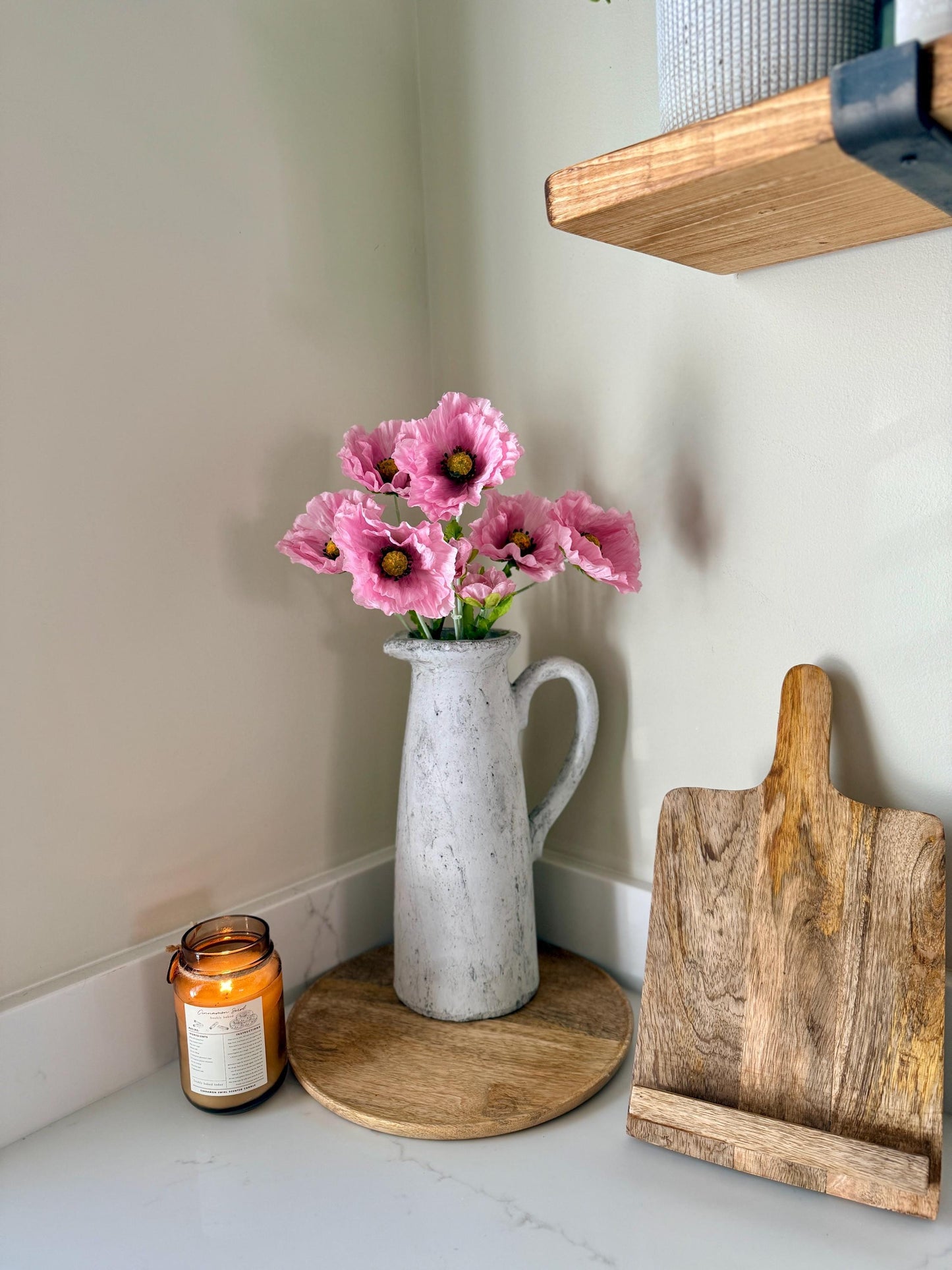 Tall Poppy Stems in Pink & White – Artificial Flowers | Realistic Poppies for Vases, Rustic Farmhouse Modern Home Decor