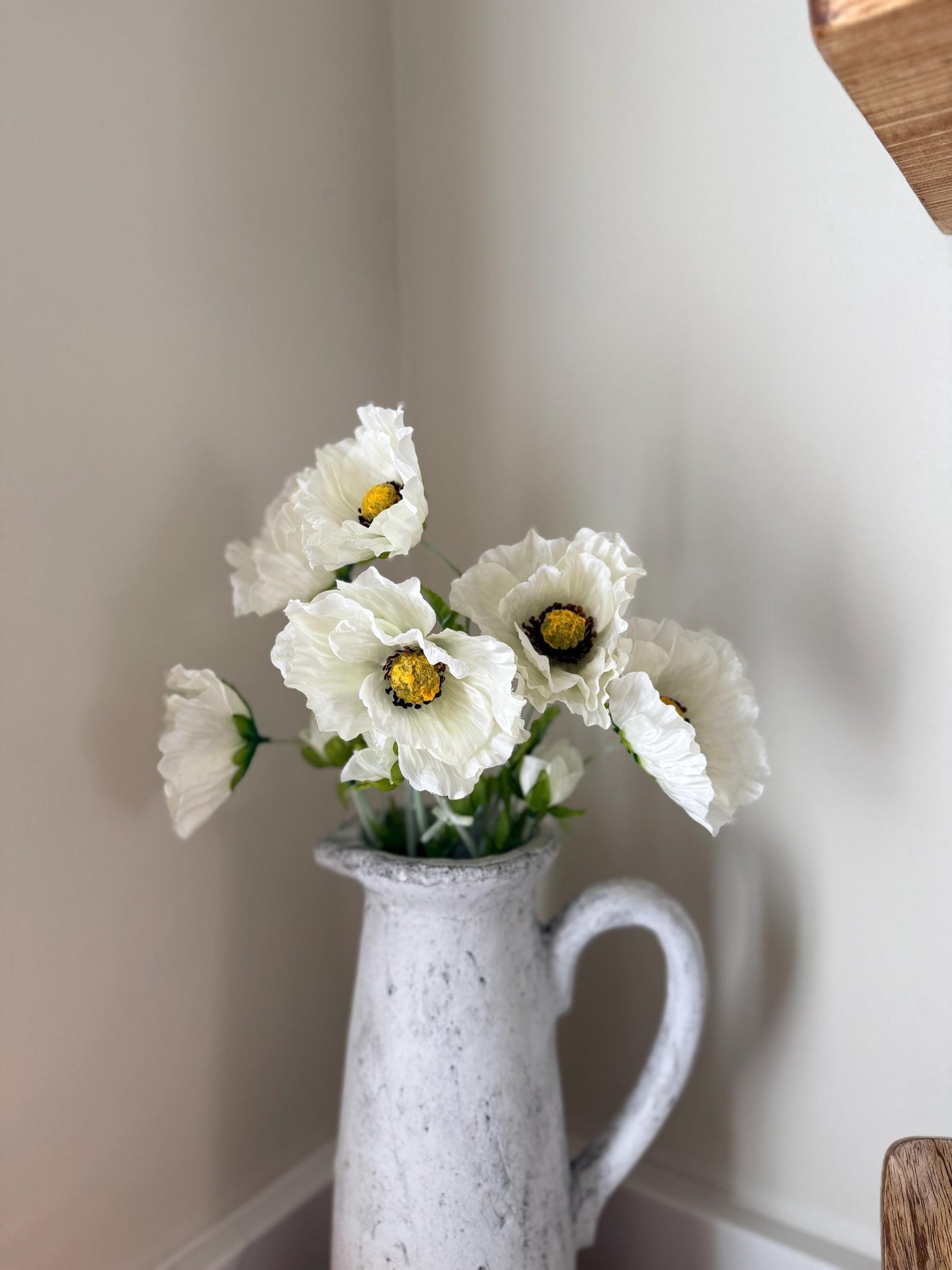 Tall Poppy Stems in Pink & White – Artificial Flowers | Realistic Poppies for Vases, Rustic Farmhouse Modern Home Decor