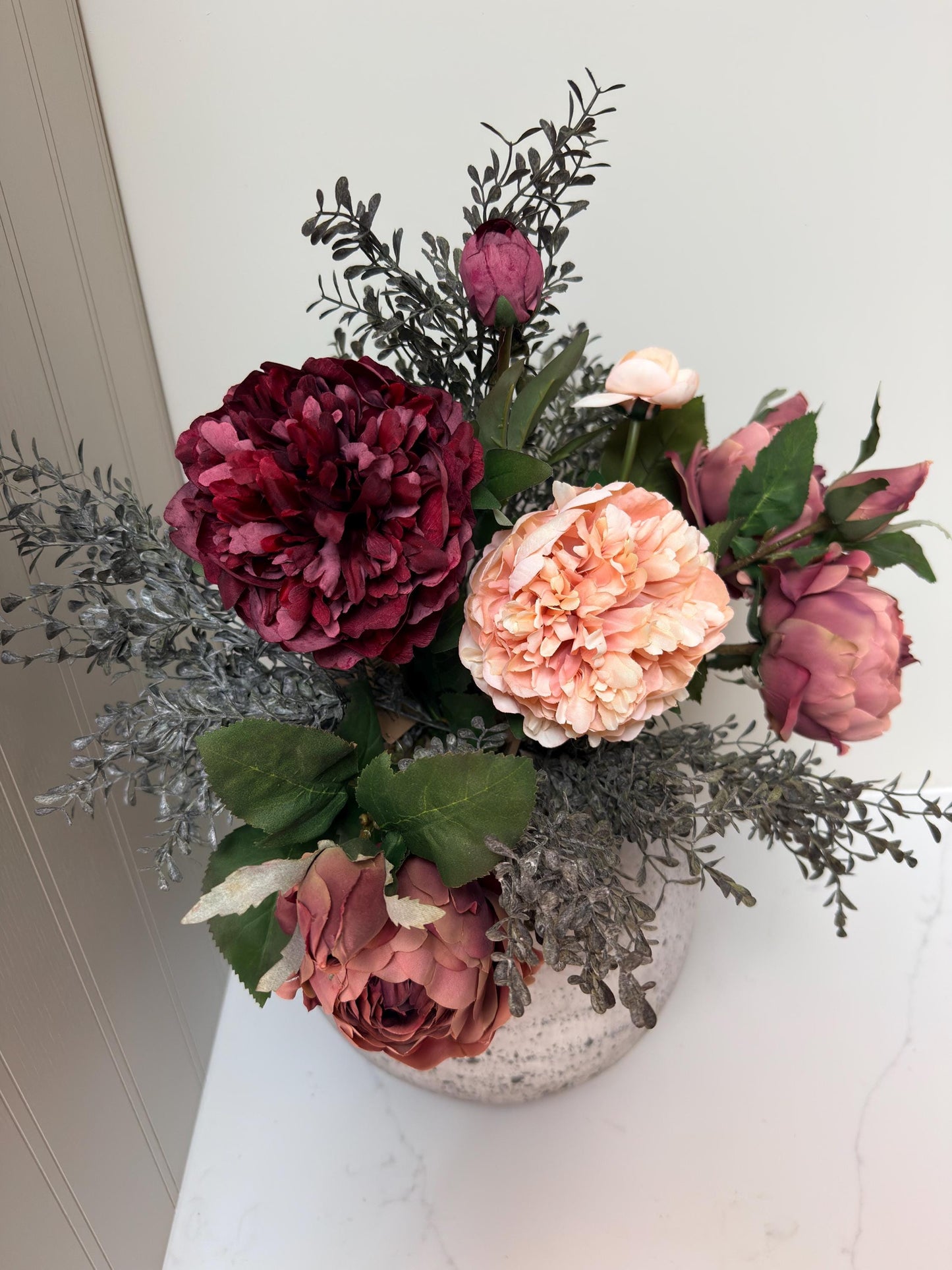 Isabella – Luxury Silk Autumn Floral Arrangement | Blush & Burgundy Peonies