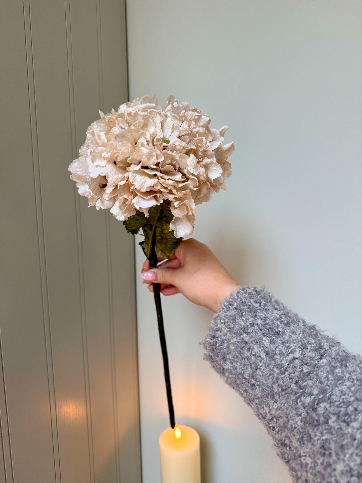 Dried Look Blush and Dusky Pink Artificial Hydrangea Stems